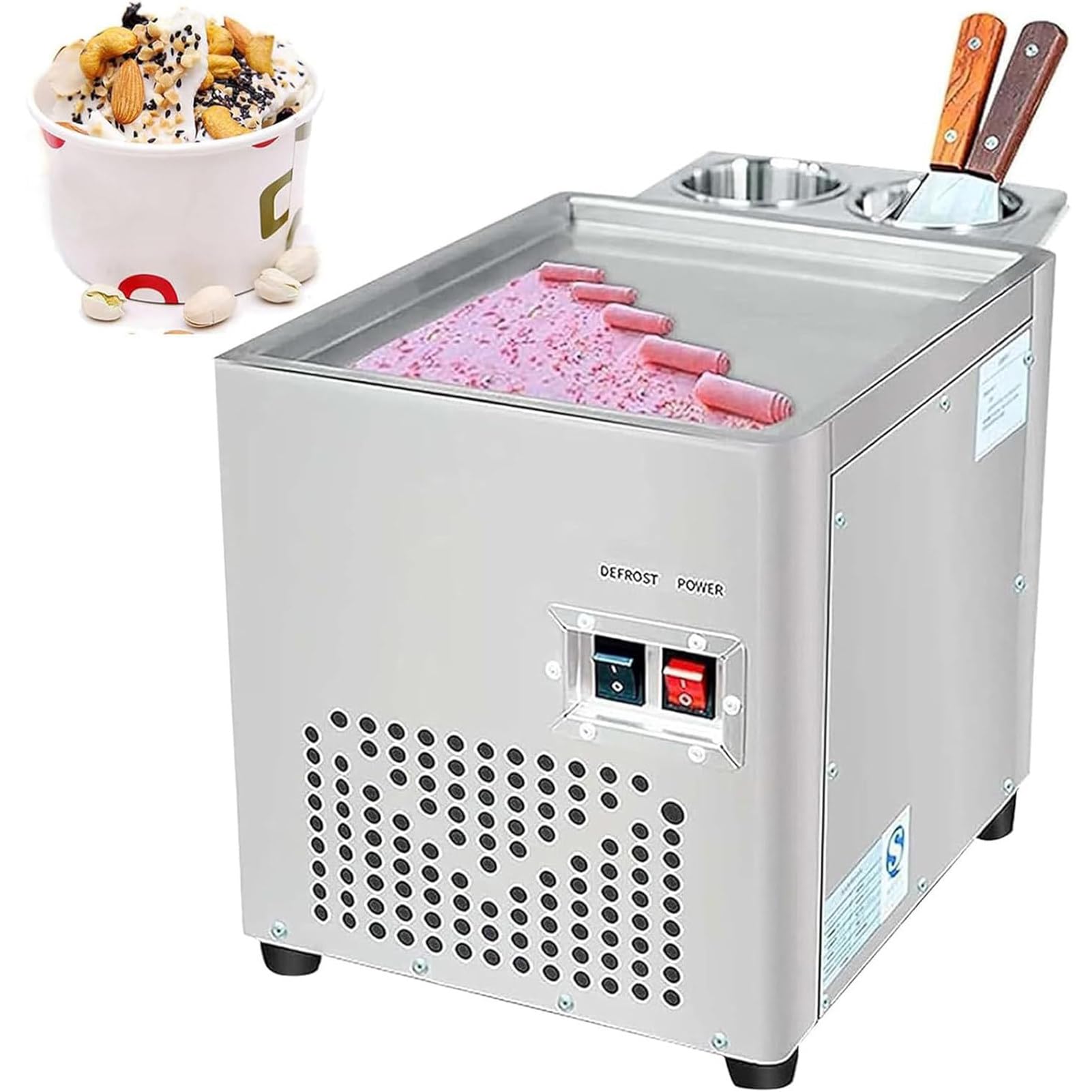 Macchina elettrica per Gelato Arrotolato, Macchina Commerciale per Gelato allo Yogurt Arrotolato e congelato, vaschetta per Ghiaccio in Acciaio Inox, Macchina per Crema a,