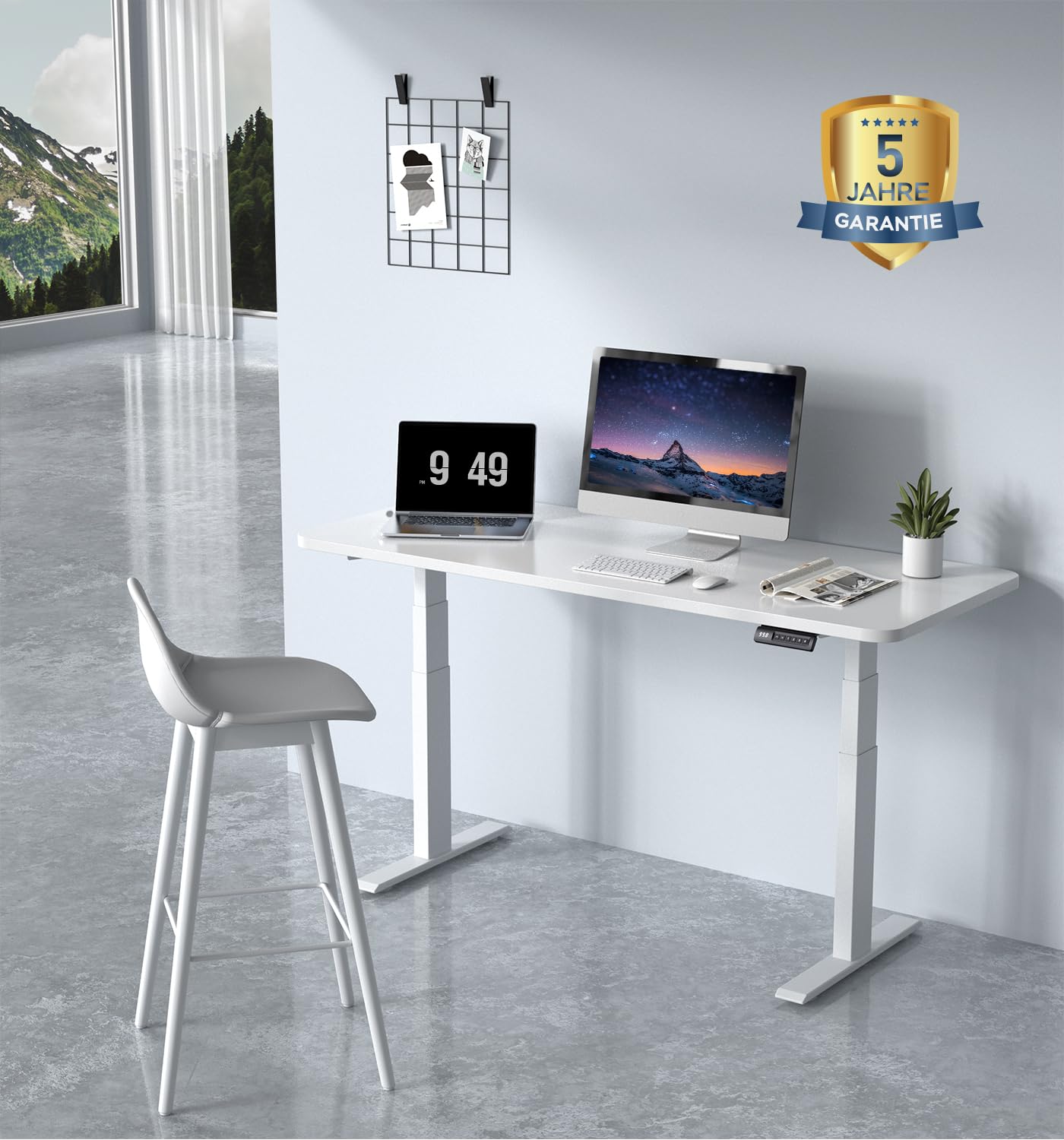 Höhenverstellbarer Schreibtisch Gestell 3-Segment-Beine mit 2 starken Motoren, Tischgestell höhenverstellbar mit 4 Memory-Steuerung, 6W6BPRO (Weiß)