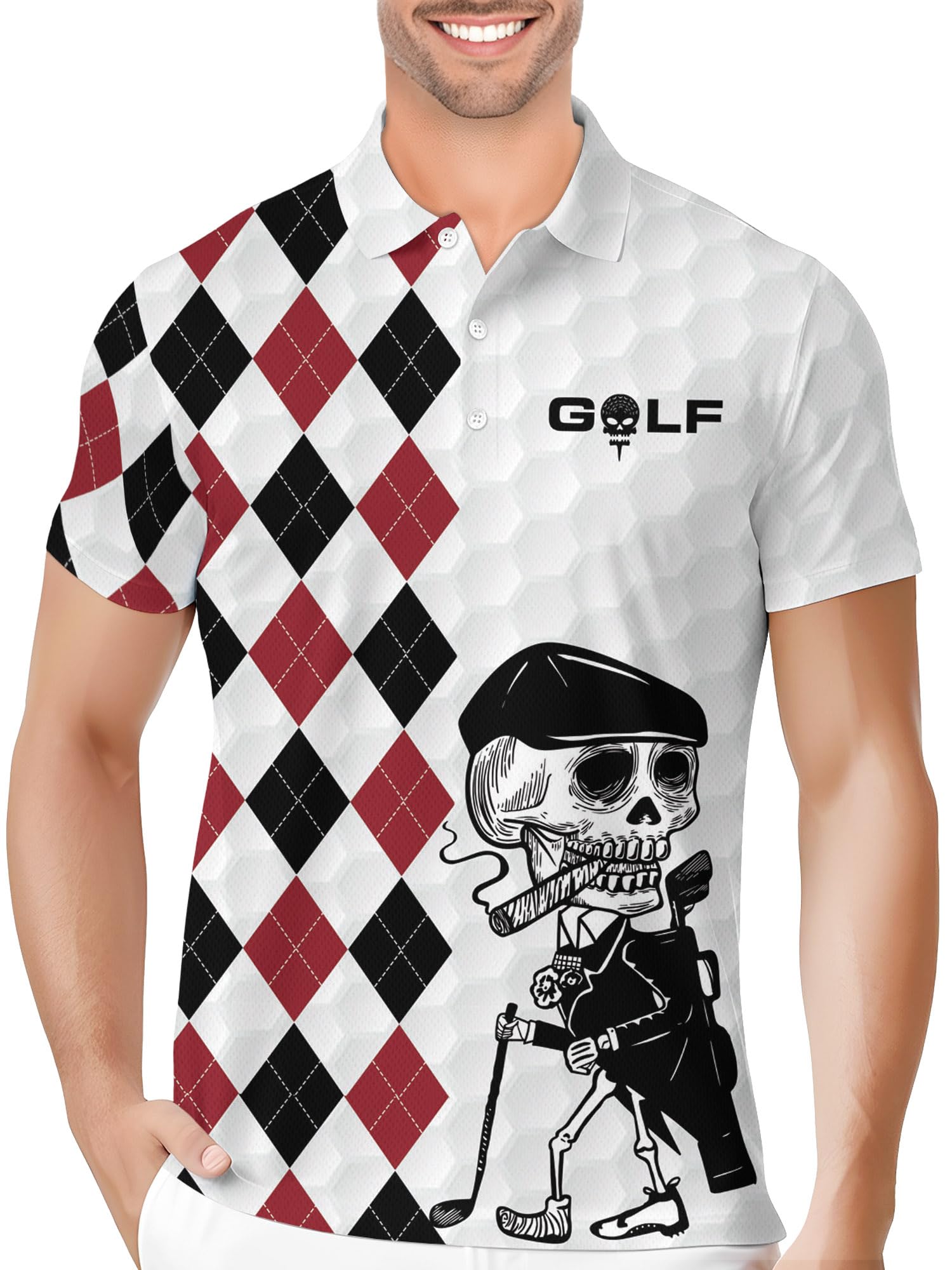 PAGYMO Funny Golf Shirts for Men Crazy Printed Pattern Colorful Wild Novelty Moisture Wicking Performance Mens Polo Shirt