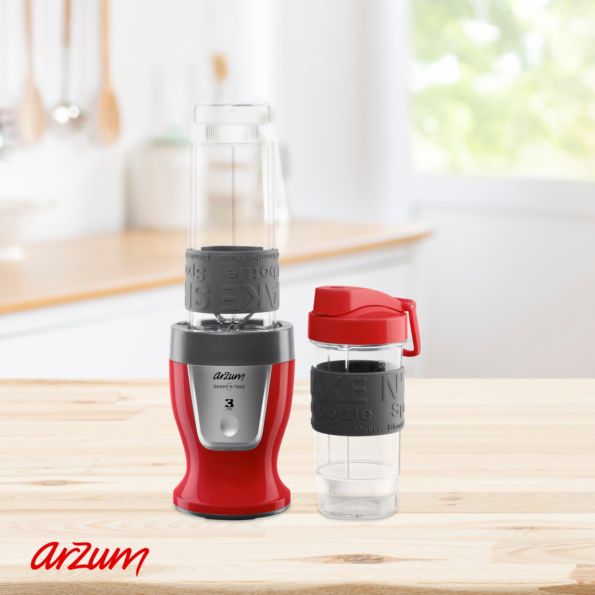 Arzum AR1103 Stabmixer 1500W Con Funzione Turbo E Tritaghiaccio, Bicchiere Graduato E Mixer Inclusi, Rosso
