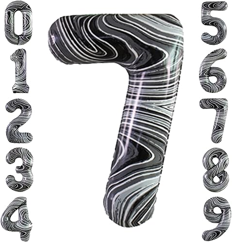 Tellpet Globo del número 7 para decoración de fiesta de 7 cumpleaños, 40 pulgadas, ágata de mármol negro