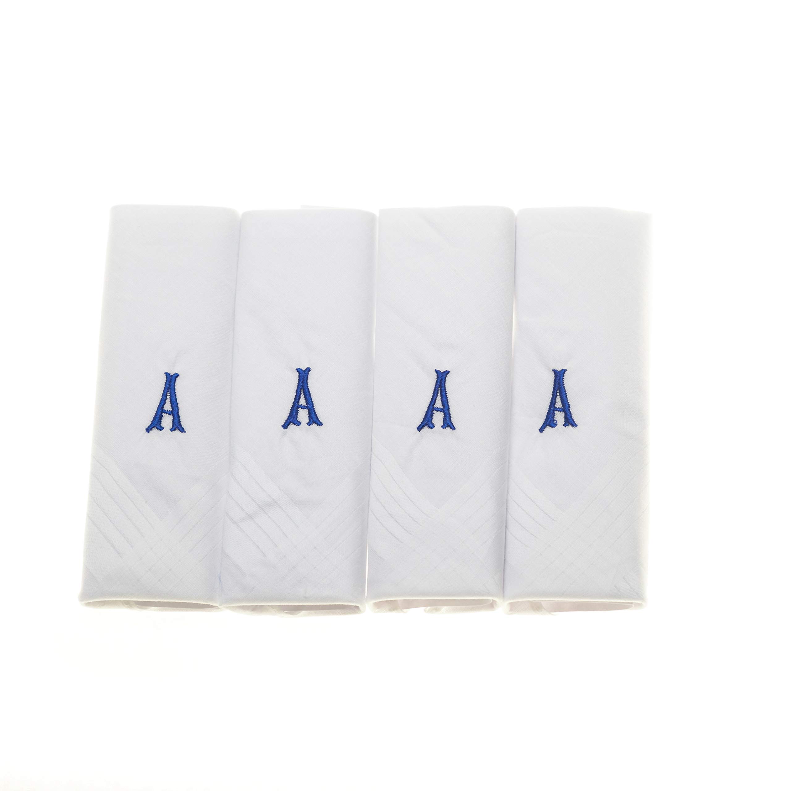 Surf the Shop Mens Initial Handkerchiefs 100% Cotton Cellophane 4 Pack Hankies Letter Silver (4 Pack, Letter A)