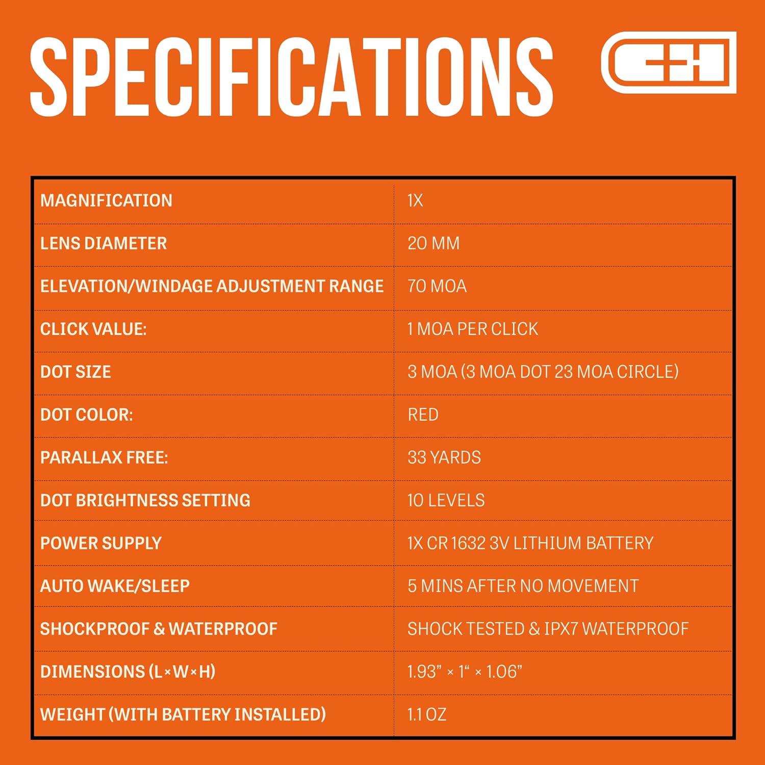 C+H Direct Mount Micro Red Dot Sight for Pistol | Compatible with H&K Optics Ready Handguns| Shake Awake Multi-Reticle Red Dot Reflex Sight for Pistol