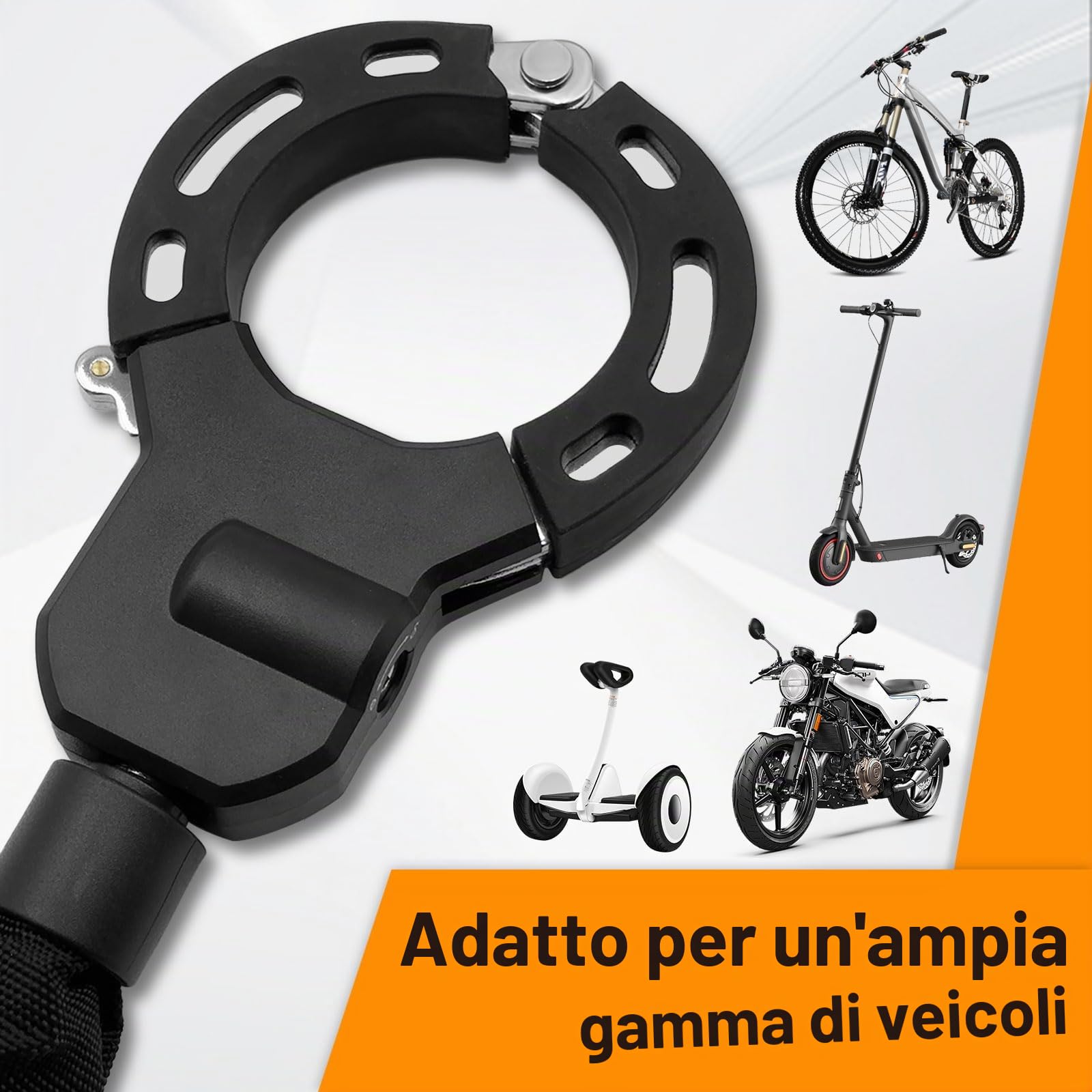 Serratura per Monopattino Elettrico 90cm - Catenaccio a Manette con Chiave & Guarnizione Gomma Antigraffio, Alta Sicurezza per Bici/Passeggini (Blocco Tipo A, Resistente a Trapano)