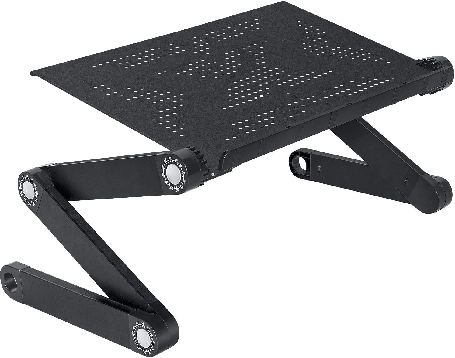 WonderWorker Newton Adjustable Laptop Table Bed Tray Cooling Pad, Lightweight Aluminum, Portable Folding Laptop Stand, Black