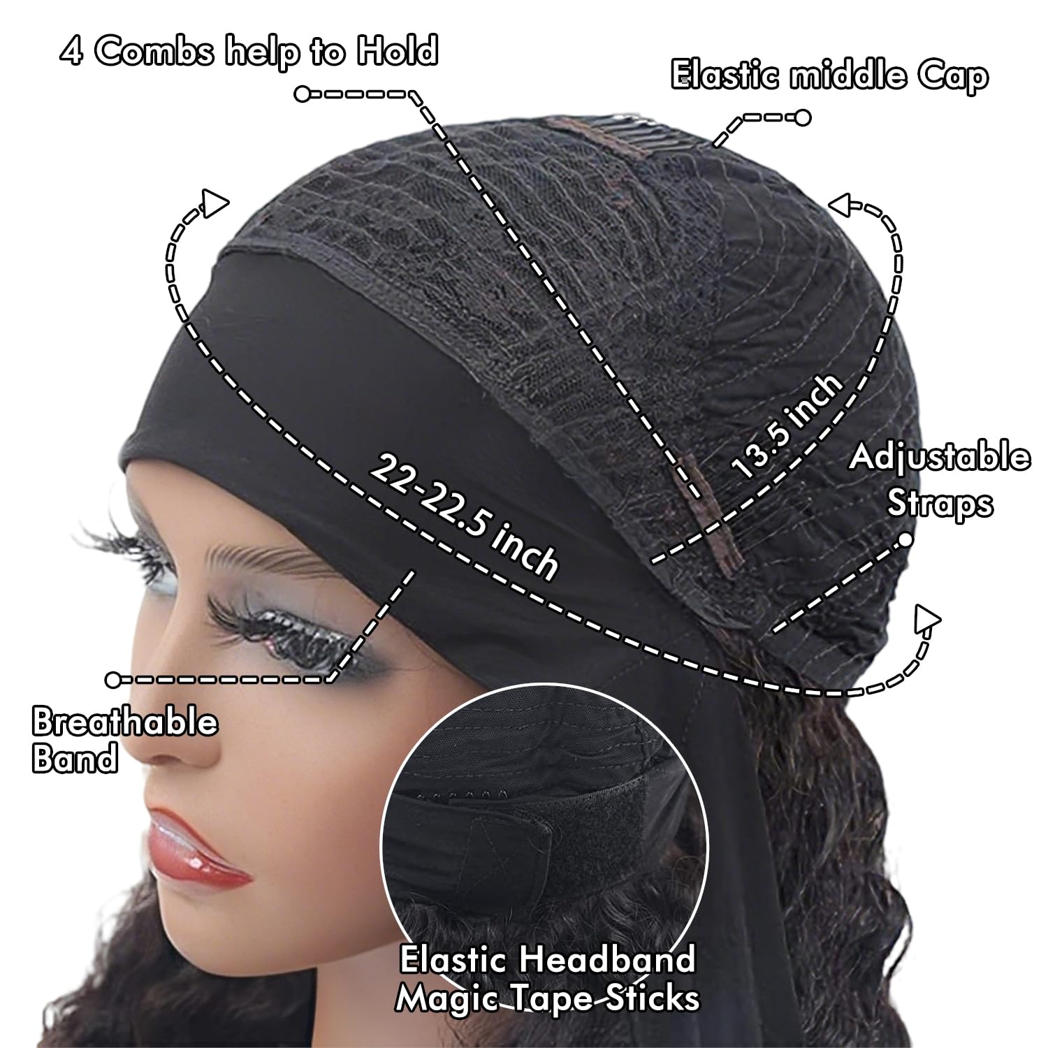 WENYAN Deep Wave Human Hair Headband Wig, Glueless Half Wig