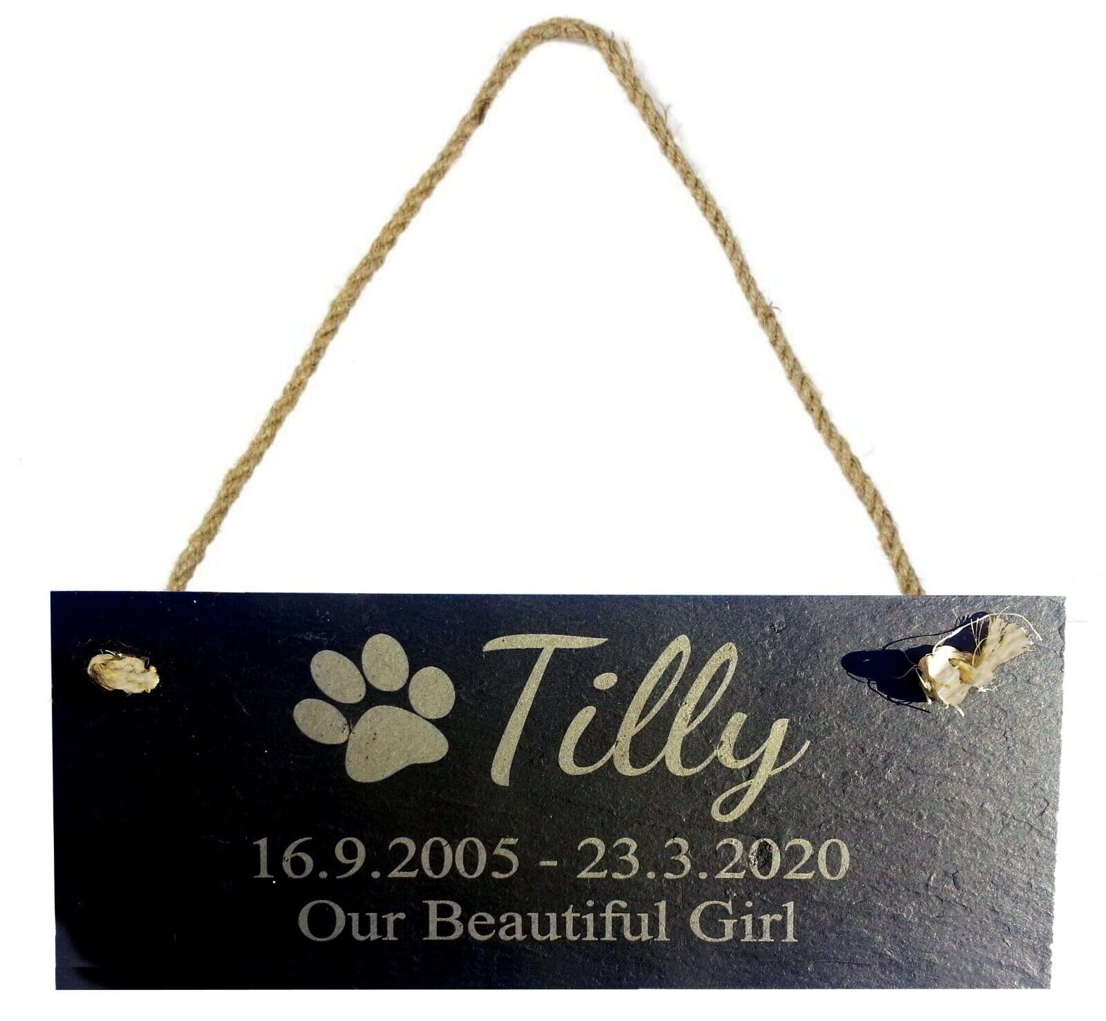 County Engraving Black Personalised Hanging Slate Paw Print Design Pet Memorial Plaque - Enter Your Own Custom Text