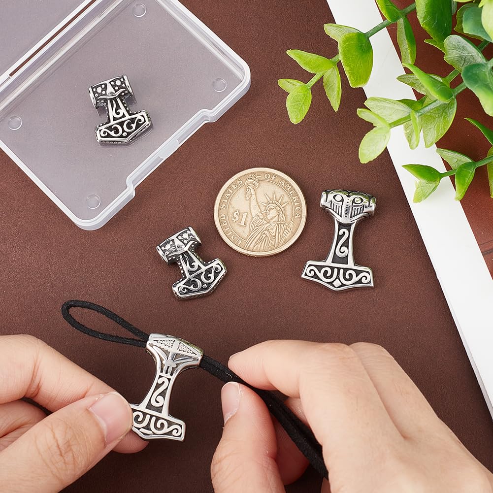 UNICRAFTALE about 4pcs Thor's Hammer Pendants 20~29.5mm Antique Silver Stainless Steel Viking Thor's Hammer Knot Charms Powerful Protection Amulet Necklace Charms for Jewelry Making … - Image 2