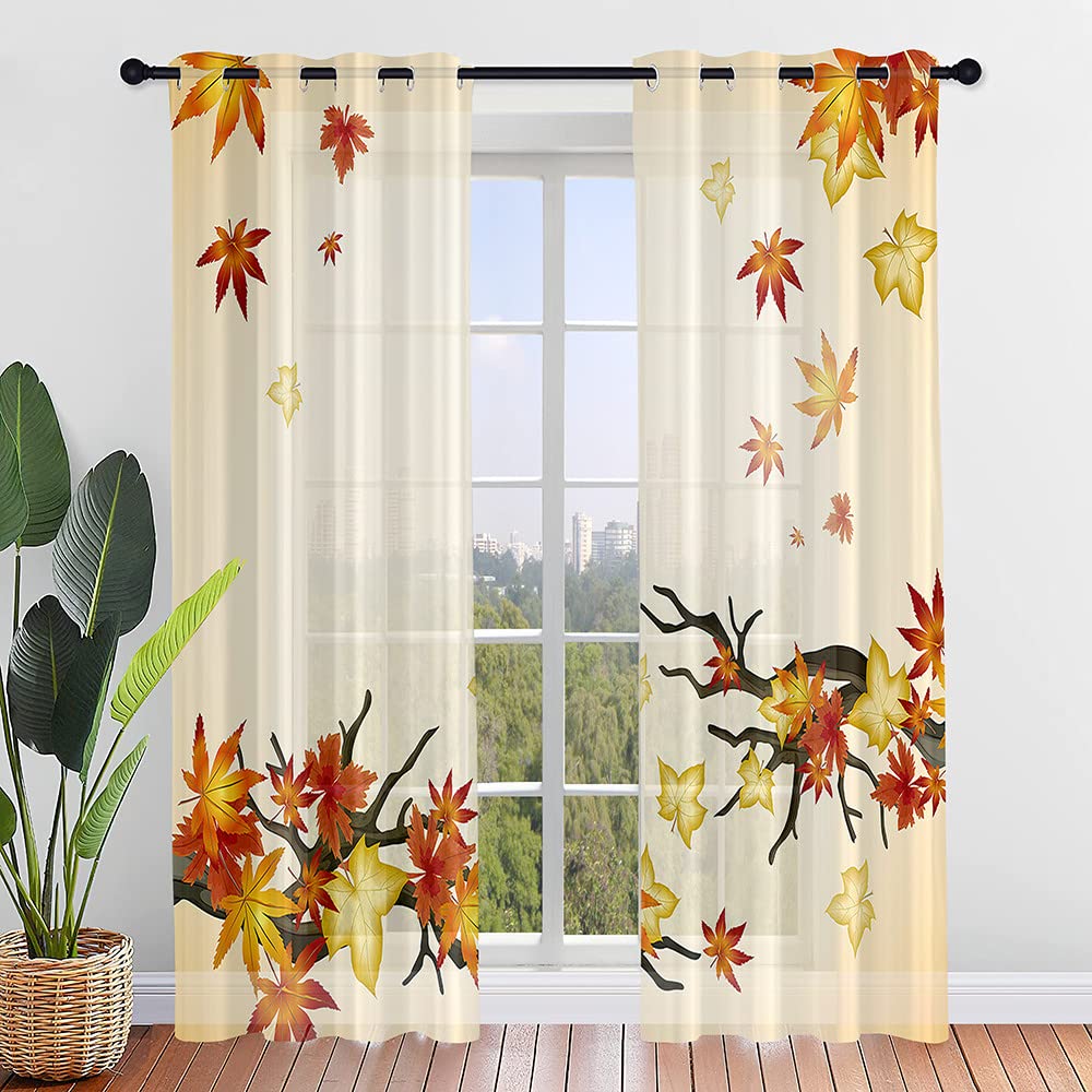Culudea Herbst Duschvorhang Set – Kürbisse & Ahornblätter, Wasserdicht, 183x183 Cm + 2 Fenstervorhänge 76x91 Cm