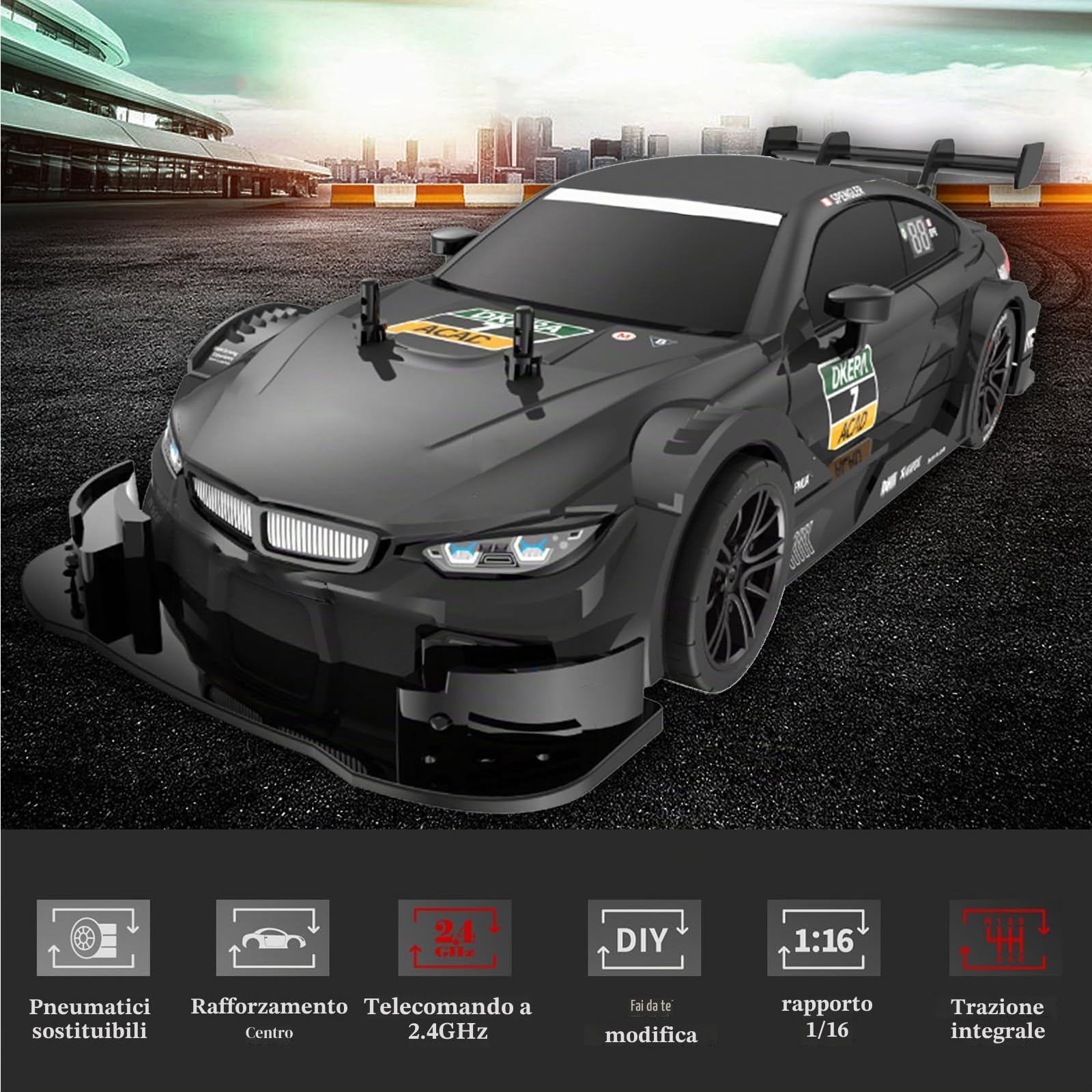 Goolsky Auto da Corsa Telecomandata 1/16 4WD Regalo per Bambini Ragazzi Ragazze Pneumatici Sostituibili Nero