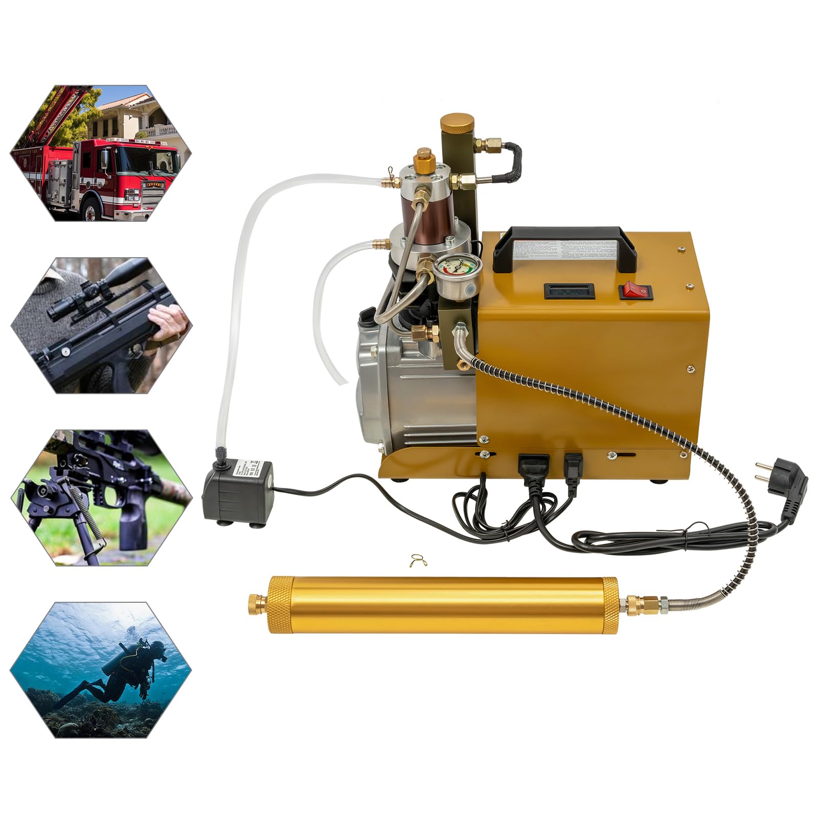 PCP Kompressor 300 Bar, 1.8KW Hochdruckluftpumpe mit 100L/min Füllleistung, Elektrische Luftpumpe mit LCD-Temperaturanzeige & Sicherheitsventil für PCP-Gewehre, Paintball & Tauchflaschen bis 2L, Gelb