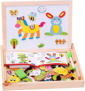 سبورة خشبية مغناطيسية للاطفال مع قلم واشكال وطباشير مانكتور أسود