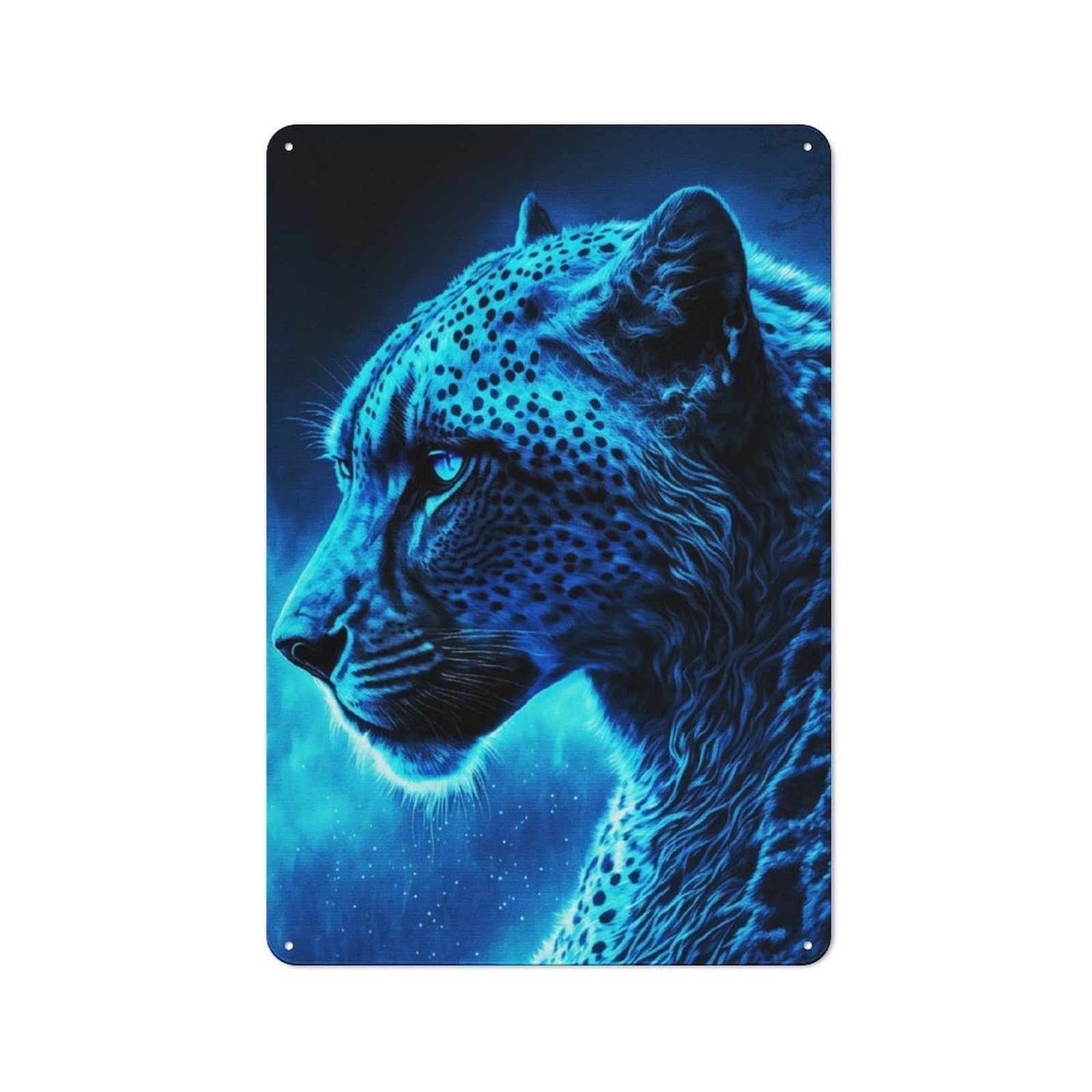 Junmoney Leopard Blue Effect Tin Sign 30X20cm With For Home Bar Wall, Vintage Decor, Wall Decoration For A Recently Updated Home Bar