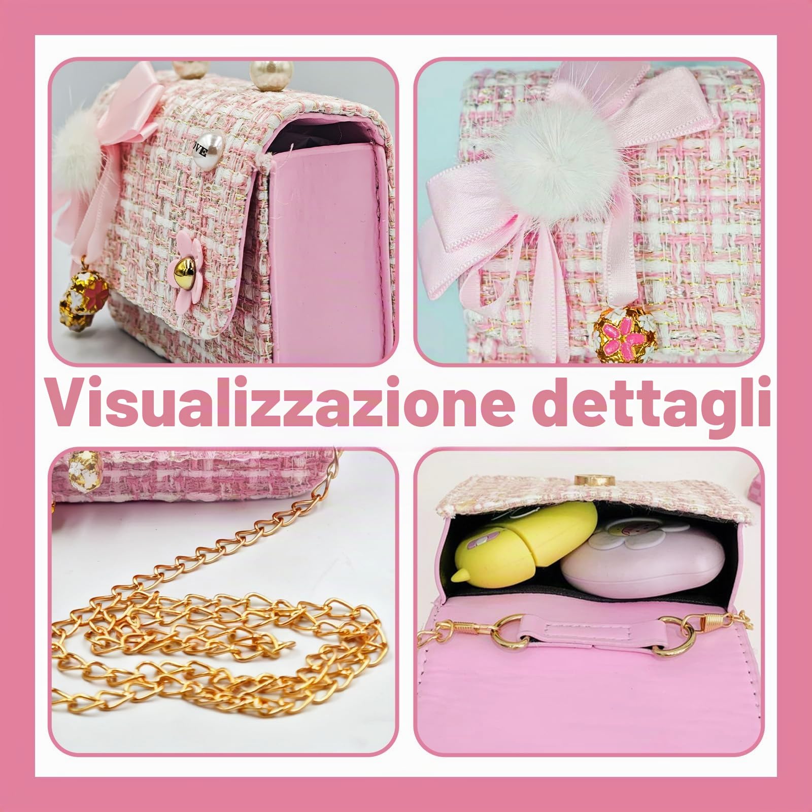 Borsetta per Bambina, Mini Borsa a Tracolla con Fiocco Carino e Campanellino | Regalo per Bambine di 2 3 4 5 Anni