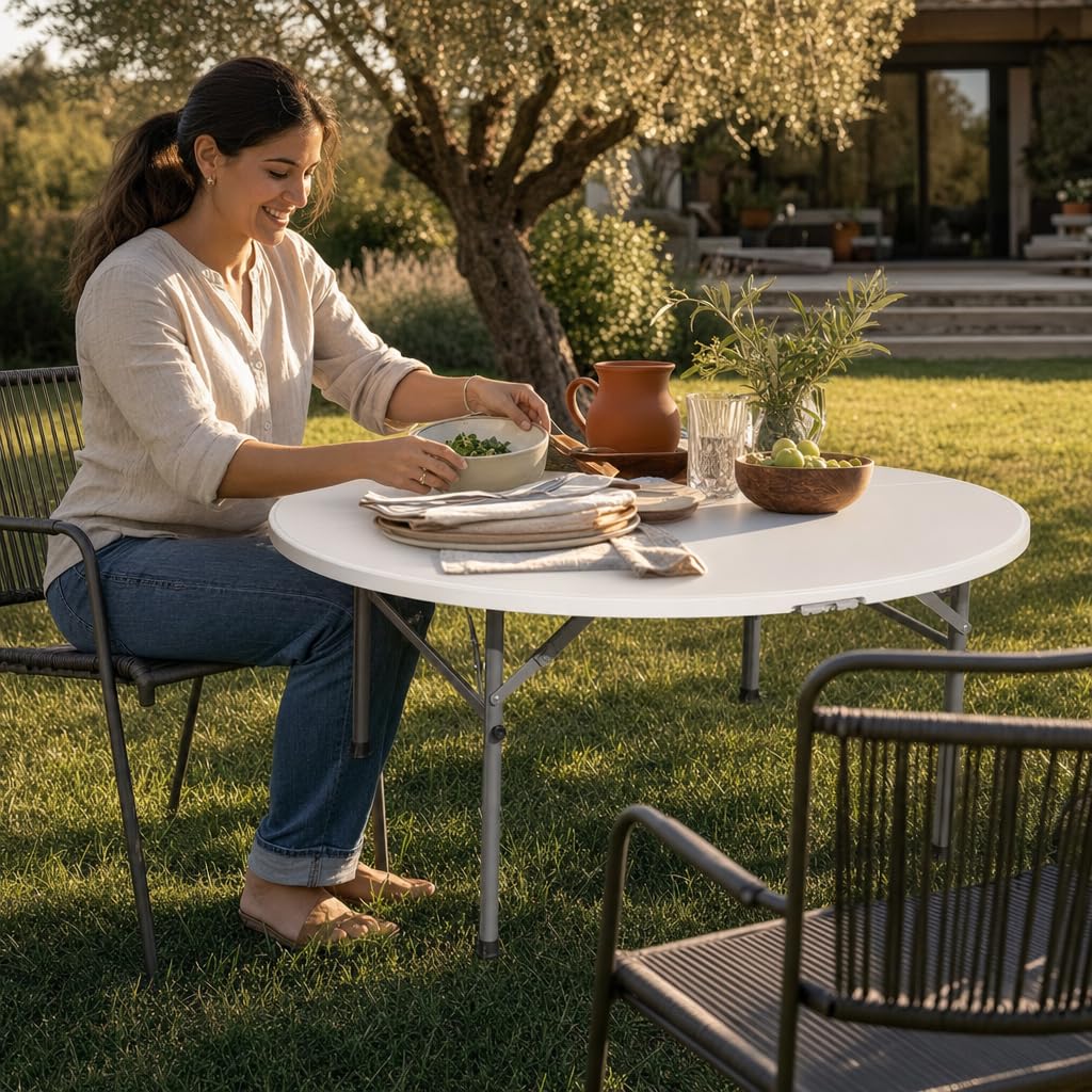 Mesa Redonda Plegable portátil para Eventos, reuniones Familiares y Catering en Interiores o Exteriores.