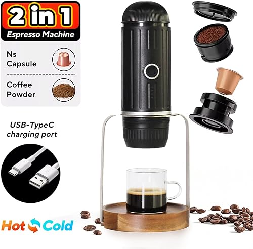 Miniatura 3 de SOTECH Cafetera eléctrica portátil 3 en 1  Estante de goteo de mano y café, cafetera USB-C de 20 bar para café caliente y frío, con taza de vidrio,