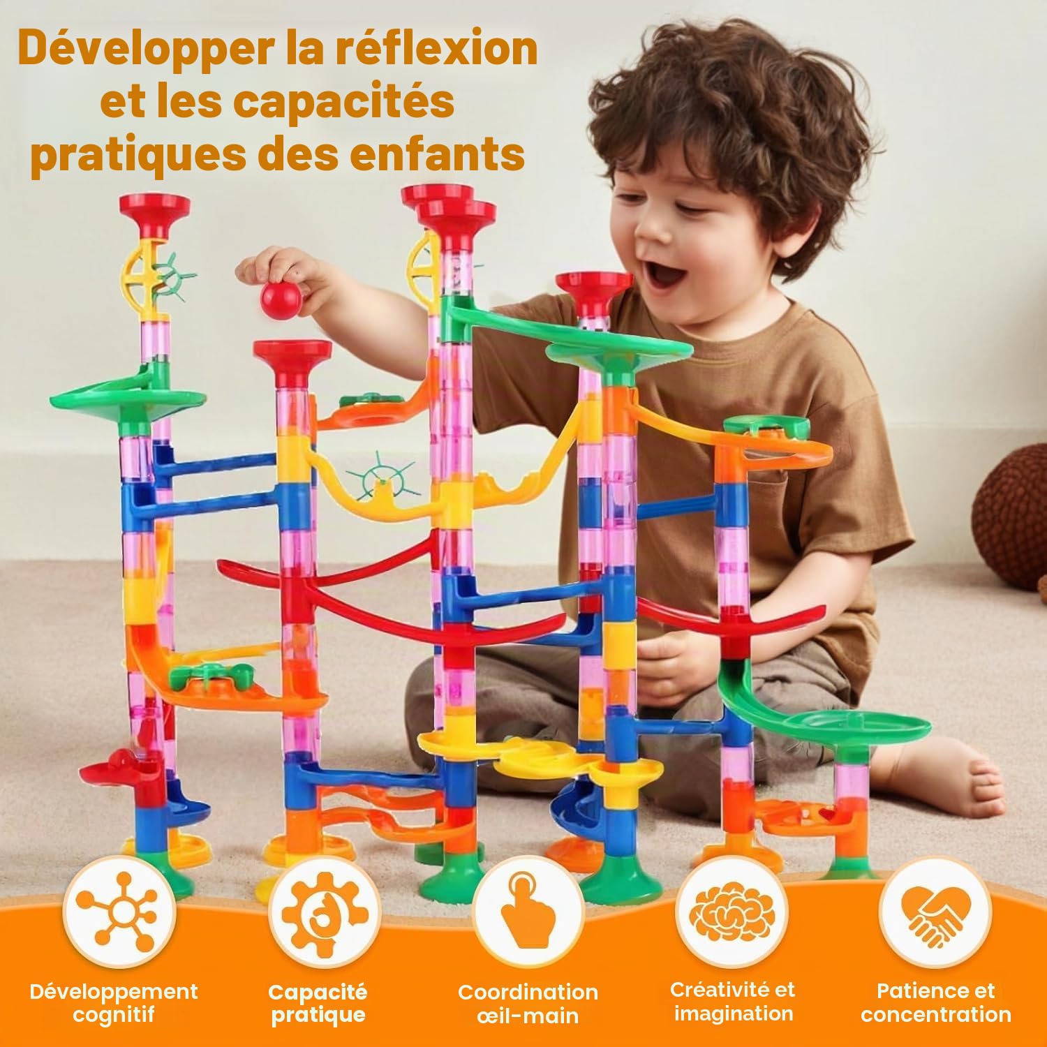 Marble Run 133 Pièces – 30 Billes – Jeux de Parcours à Billes STEM Construction Créatif – Cadeau Éducatif pour Enfants de 3 4 5 6 7 8 9 10 11 12 Ans Garçons Filles