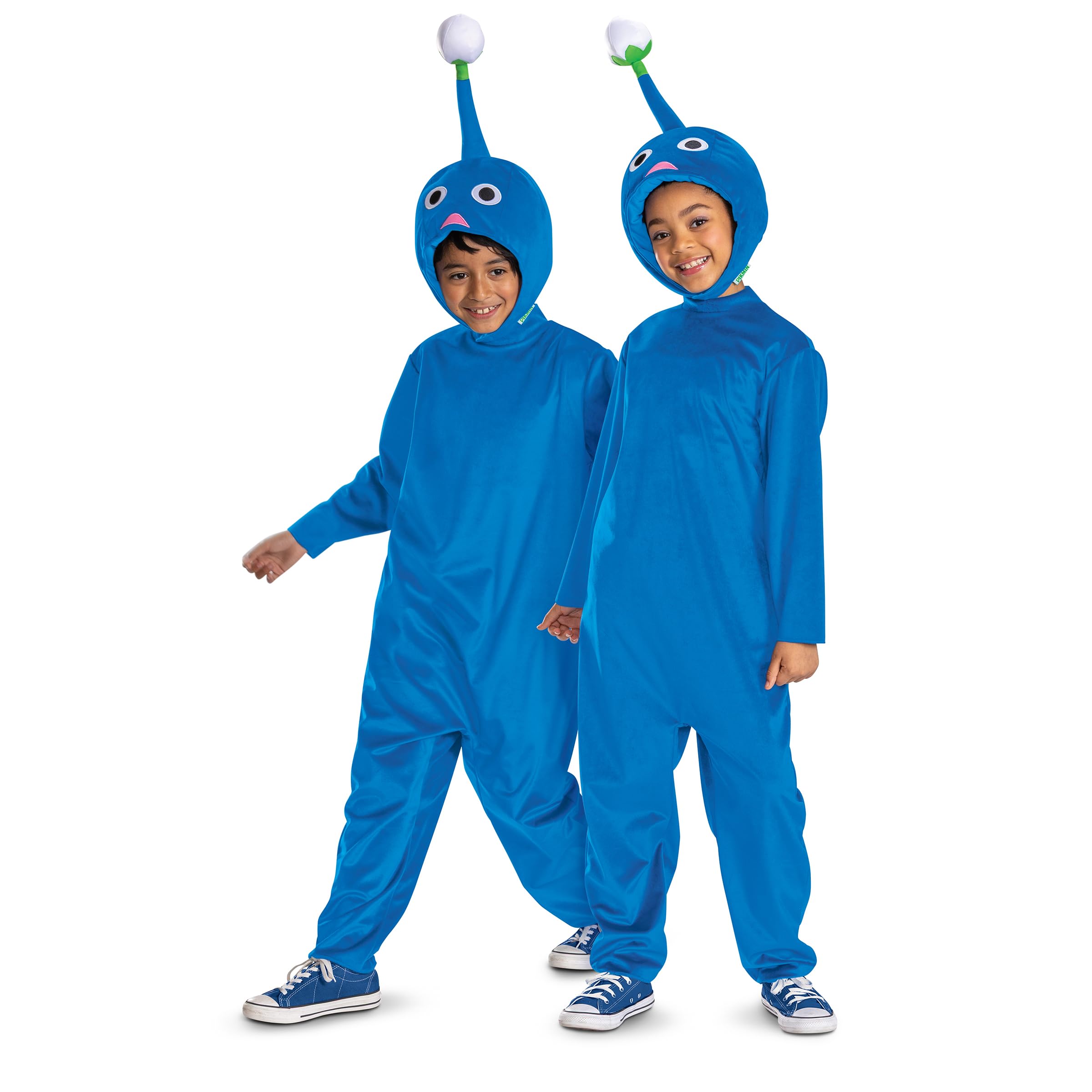 Pikmin Blue Costume for Kids, Official Nintendo Pikmin Game Hooded Jumpsuit with Headpiece
