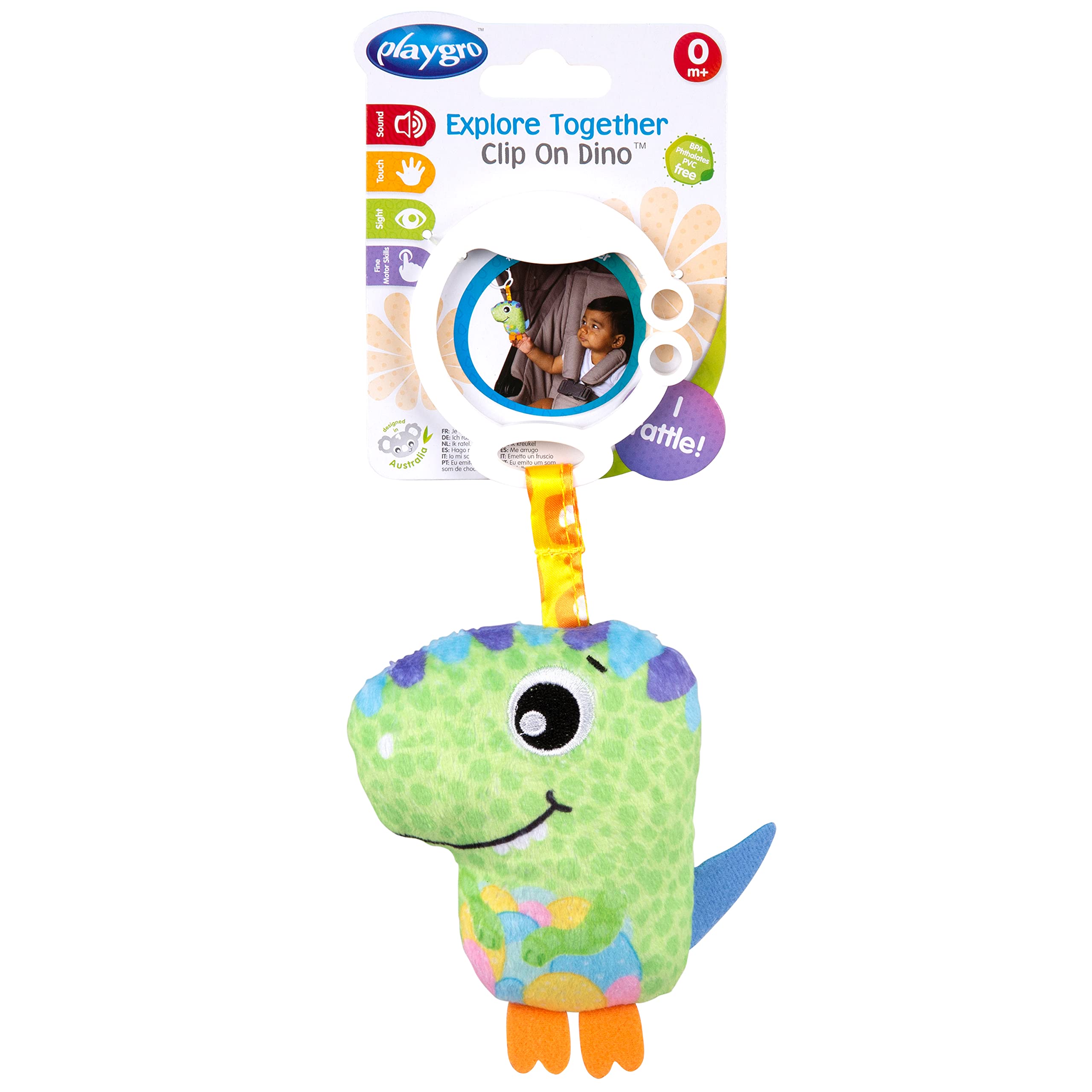 Playgro Explore Together Dino Pushchair Trailer, Colourful, 13 x 3.5 x 25 cm - Image 2
