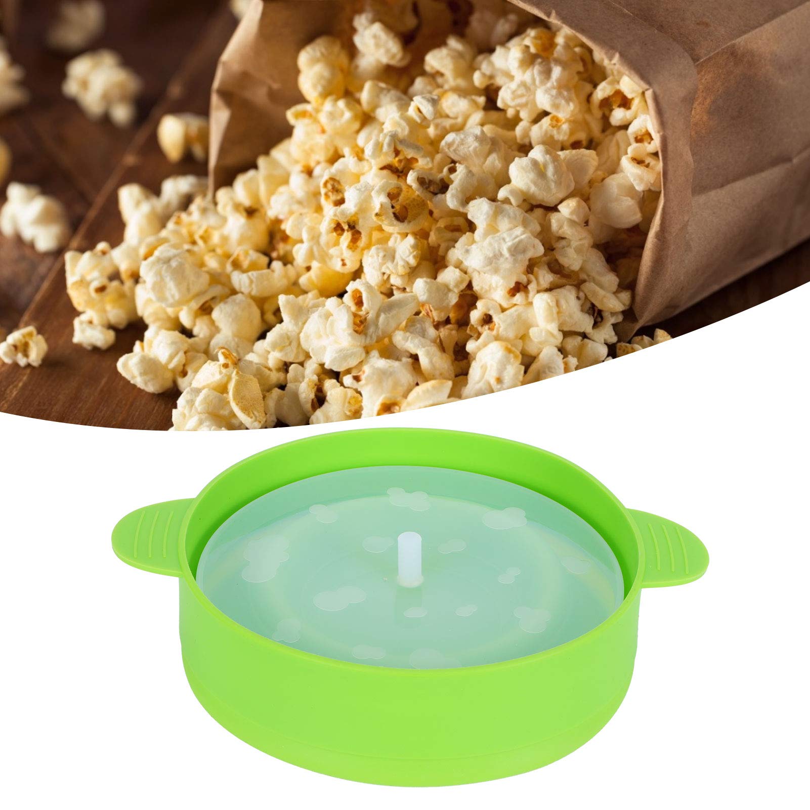 Cubo plegable de silicona para hacer palomitas de maíz con tapa, accesorio de cocina, apto para microondas, plegable, para uso doméstico y de oficina (With handle-green)