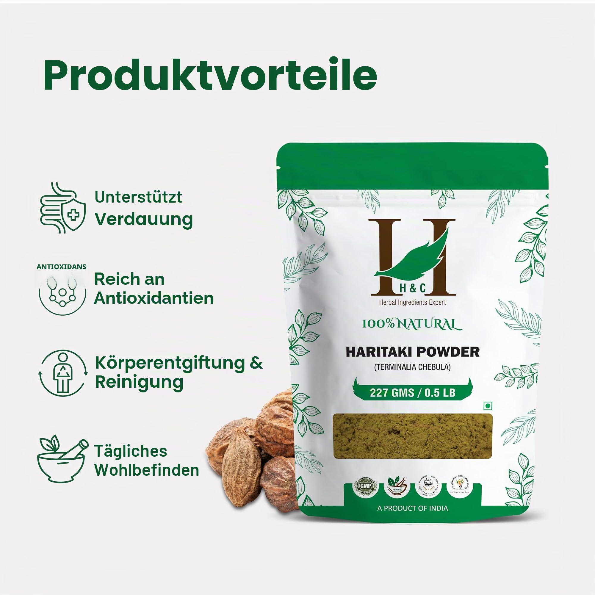 H&C Natürliches Haritaki-Pulver (Terminalia Chebula) – 227 g | für gute Verdauung