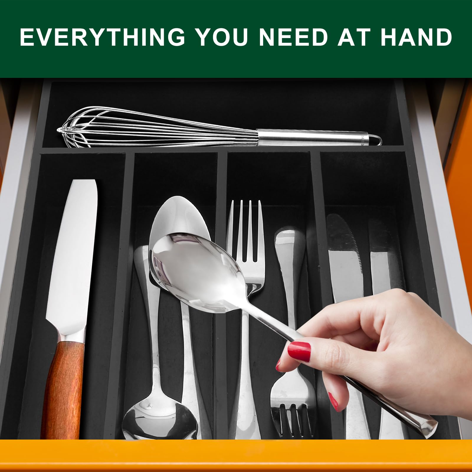 Ayiaren Organizador de cubiertos de cocina pequeño, organizador de cajones de utensilios de madera, bandeja estrecha de cubiertos de madera, organizador de cubiertos para cajón, cuchara, organizador