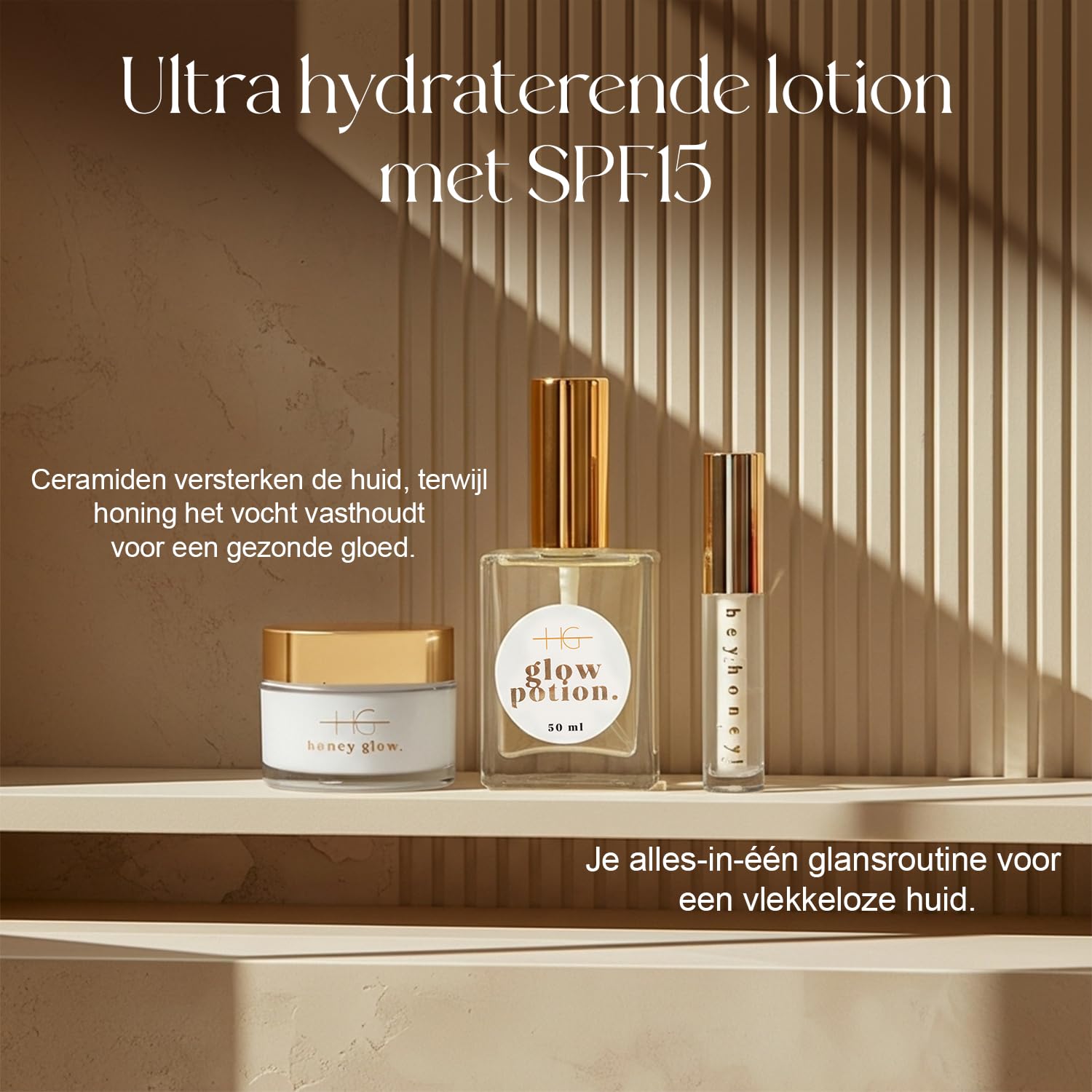 Feuchtigkeitsspendendes HoneyGlow Set | Ultra-feuchtigkeitsspendende Creme mit Miel & Ceramiden SPF15 (50ml), Glow Potion Trockenöl mit 10 Pflanzenölen (50ml) & HeyHoney Lip Serum (10ml)
