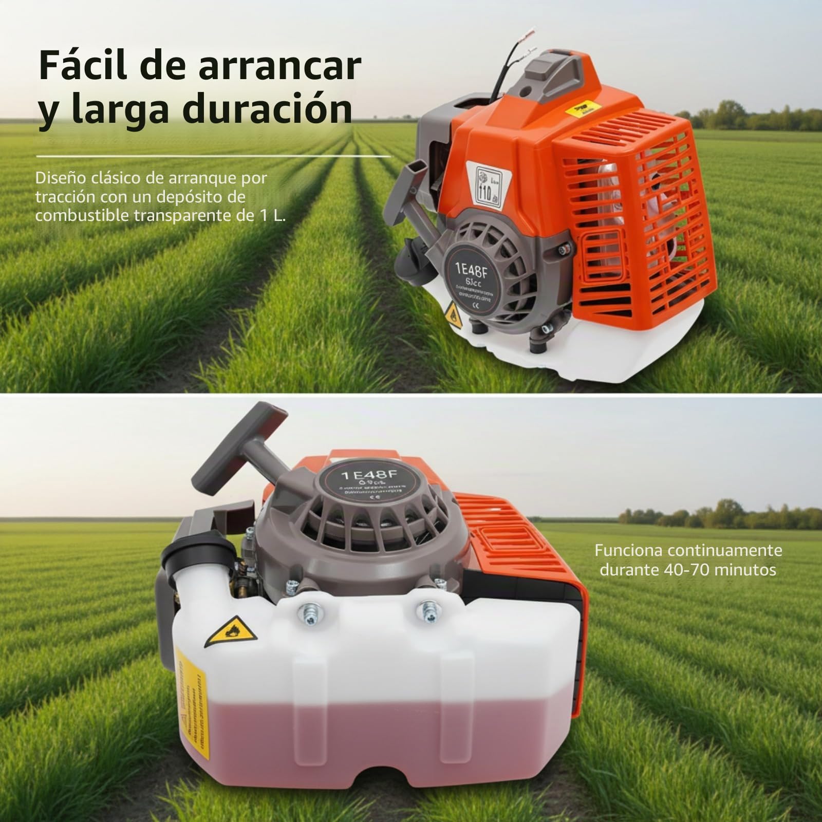 Motor de gasolina de 2 tiempos de 3 CV, motor de gasolina de 2,2 kW, 63 cc de cilindrada, 8500 rpm, enfriado por aire, arranque por cable, cilindro único, ligero y portátil, motor de arranque ligero
