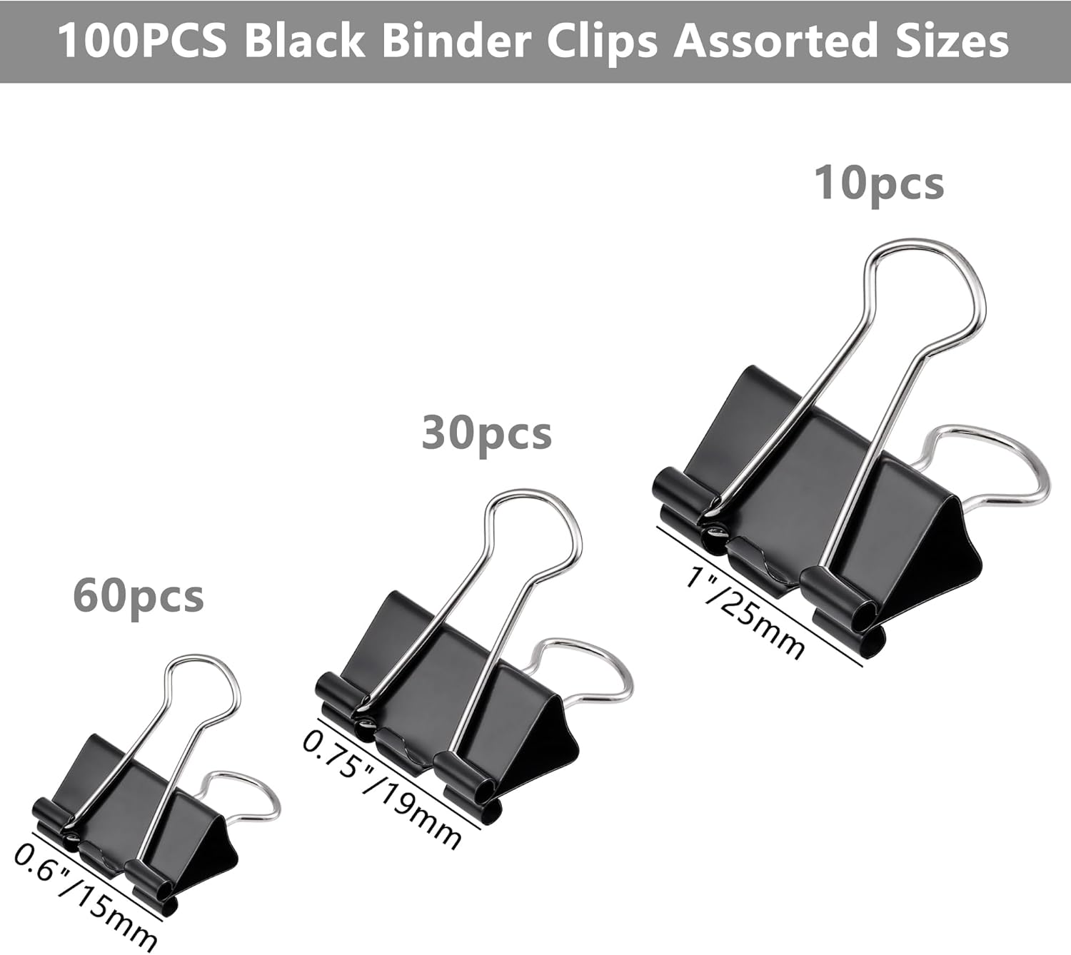 Binder Clips Assorted Sizes, Bla Paper Clps, Medium, Small, Mini 3