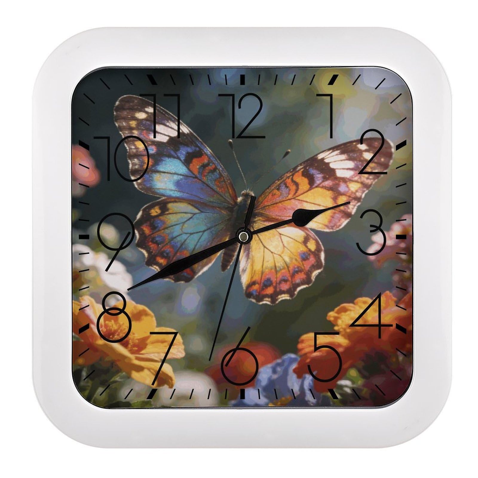 Fodpand Style Butterfly Wall Clock,Battery Operated Modern Retro Rounded Square Clock Clock For Bedroom Living Room Office Home Gym Porch Decor Indoor Outdoor 10.2 * 10.2In