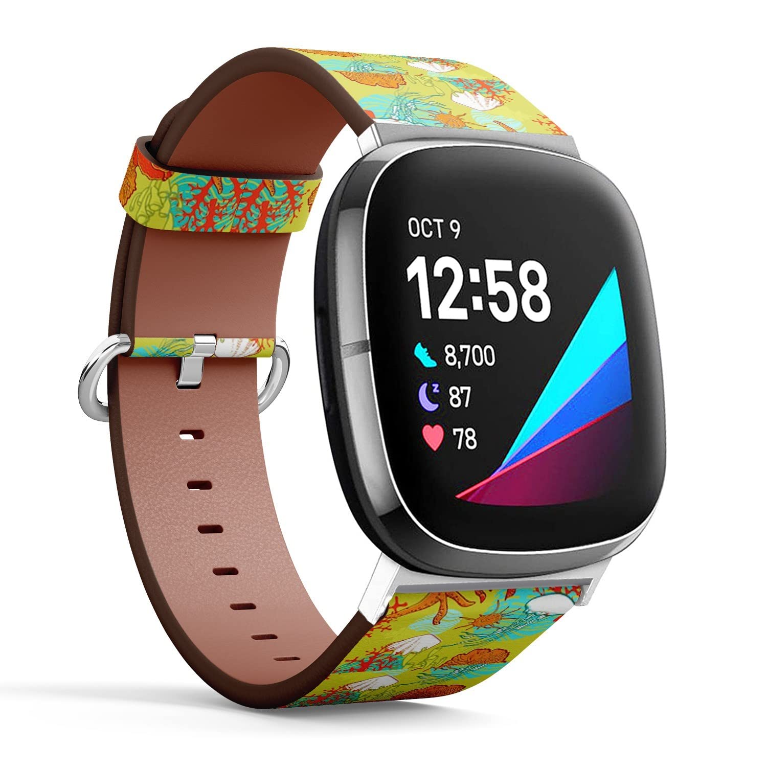 CJBROES Replacement Leather Watch Band, Compatible with Fitbit Versa 3 and Fitbit Sense of Wristband Bracelet Accessory - Underwater-World-Through-Eyes-Diver