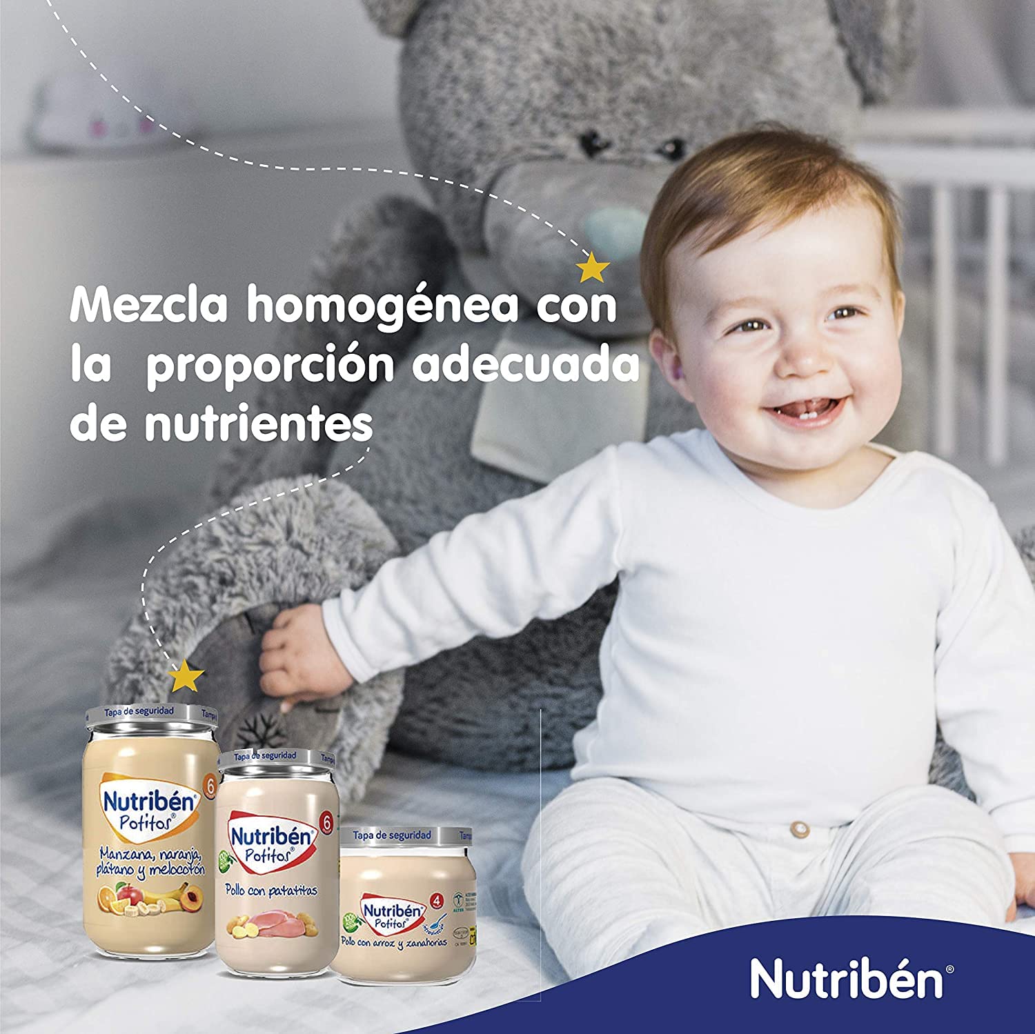 Nutribén Potitos Macedonia de Frutas con Cereales Pack 6 x 190g Bebés 6 Meses Sin Azúcares Añadidos