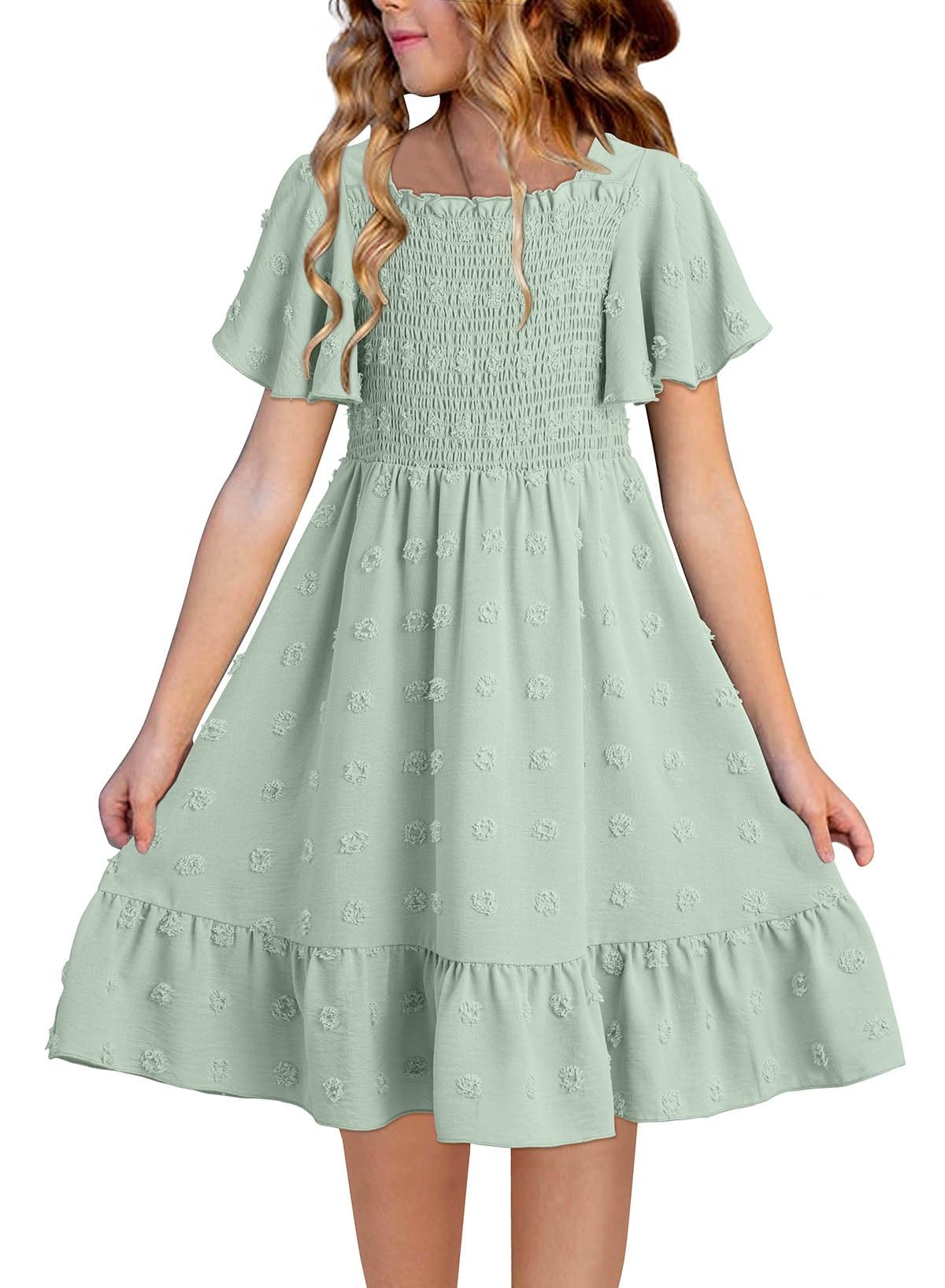 blibean Tween Girls Summer Dresses Kids Polka Dot Dress Size 6-15 Years