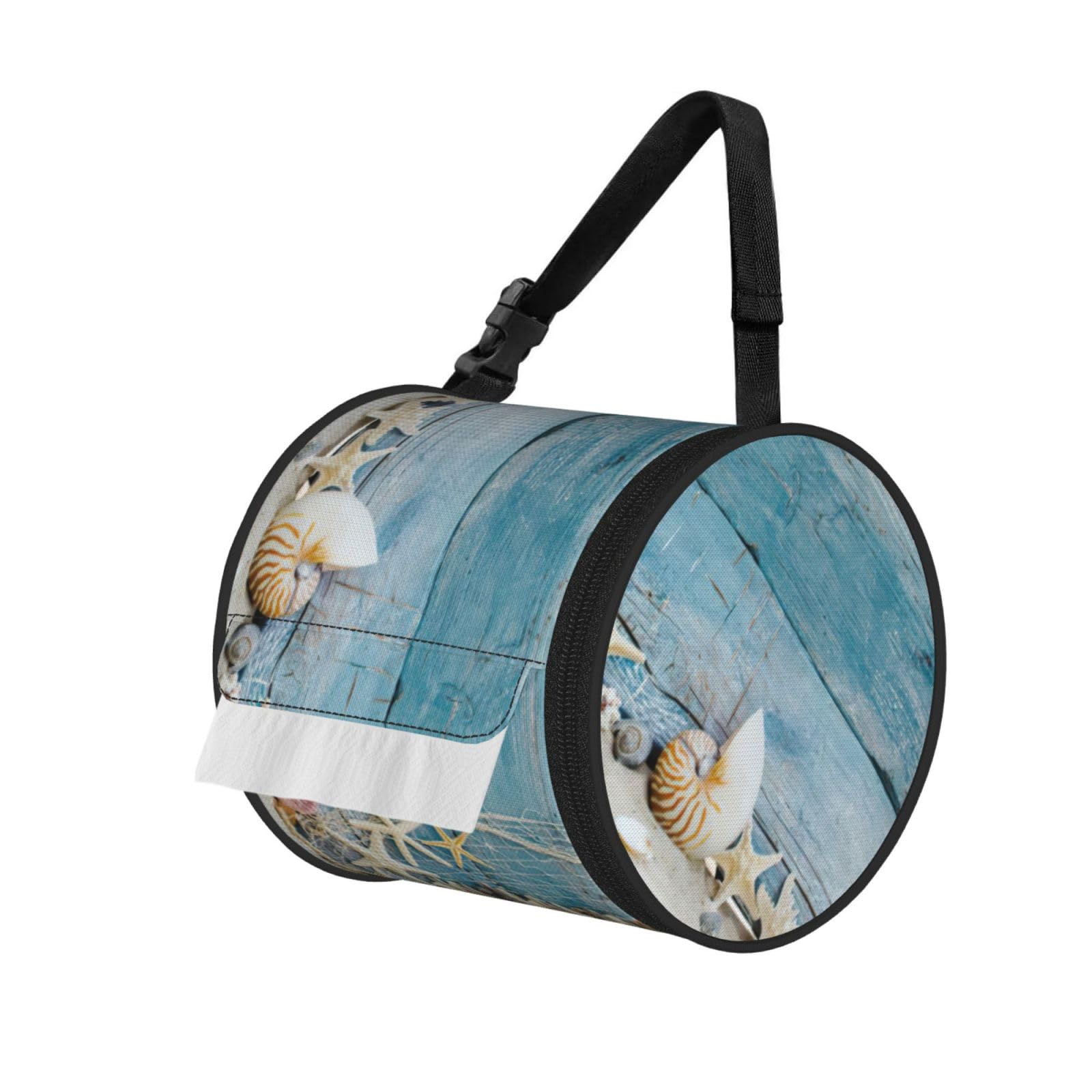 Shell Starfish Pattern Print Fashion Tissues Organizer Box, Hanging Tissue Holder For Purse Coins For Car Office Daily Outing