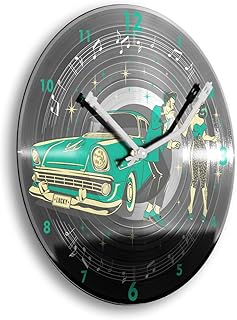 Orologio da parete a forma di piuma creativa Rockabilly Pinup, in vinile, stile retrò, silenzioso, senza ticchettio, 30 cm, WSP017FL (meccanismo radiocontrollato silenzioso)