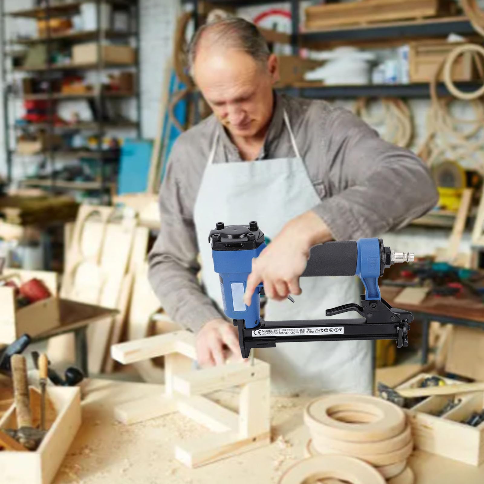 Pneumatic Stapler Power Finish Nailers NPT1/4 Inch Inlet Port Air Nailer for Woodworking Projects 1/4in 5/16in 3/8in 1/2in 5/8in with Handle for Cork Projects