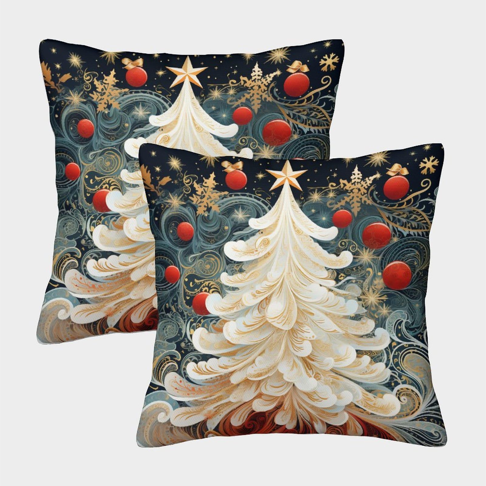 Uendokrnn Style-6 Christmas Tree Square Cushion Covers Pack Of 2 Invisible Zipper Decorative Throw Pillow For Living Room, Bedroom, Sofa 45X45cm