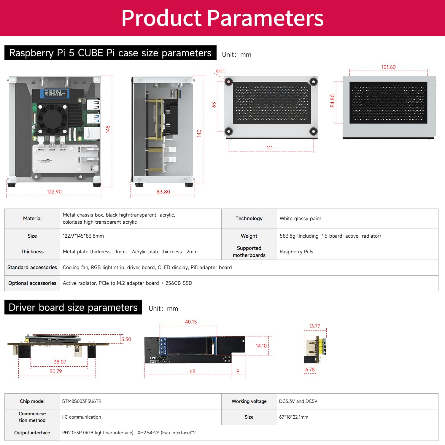 Yahboom Raspberry Pi 5, Custodia in Alluminio Micro Desktop con Radiatore Attivo Pi5, Fan PWM, RGB Lightint Bar, Mini Tower PC, Display OLED