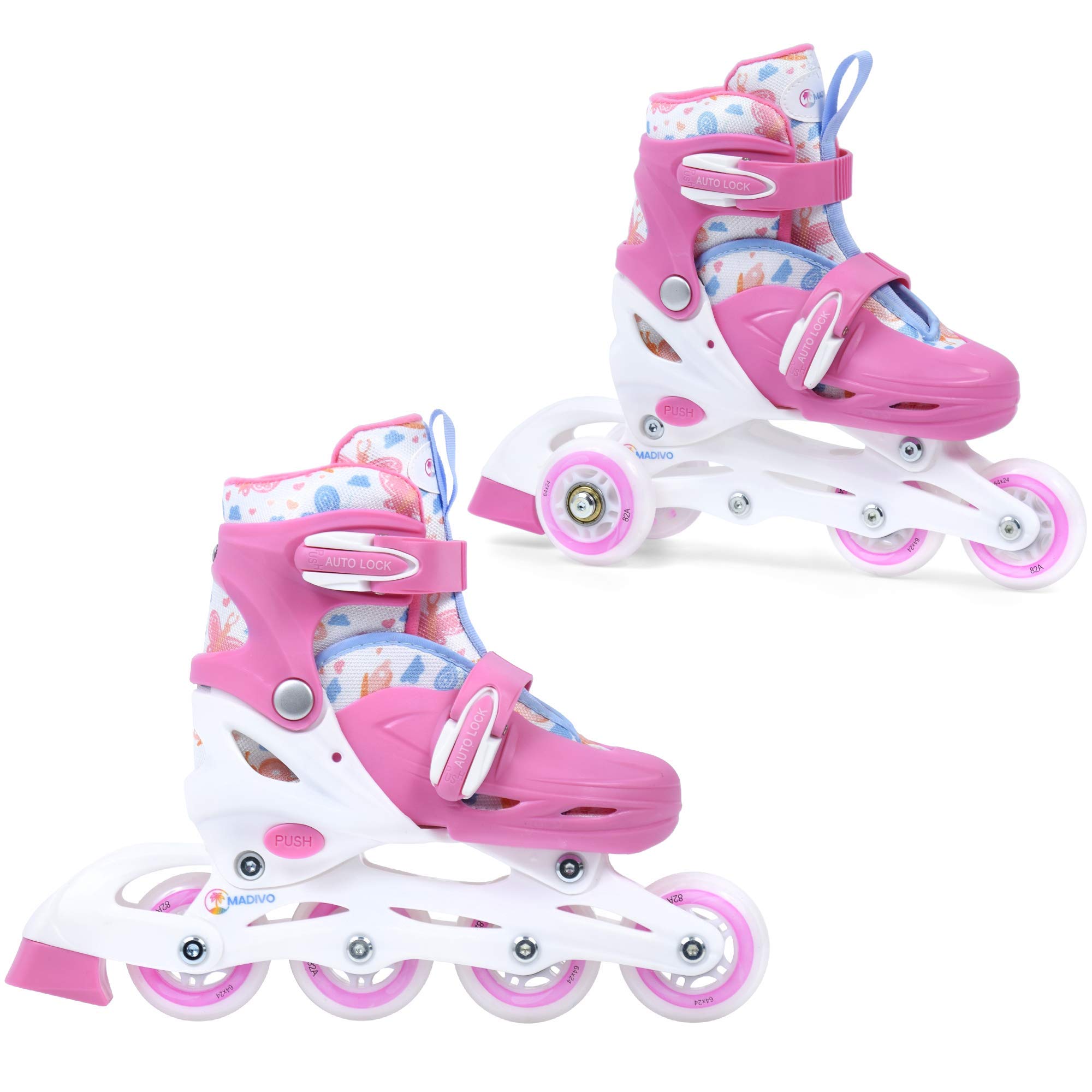 Madivo Cottoncandy Set 2 in 1 pattini in linea regolabili ABEC-5 convertibili bianco/rosa taglie 26-33