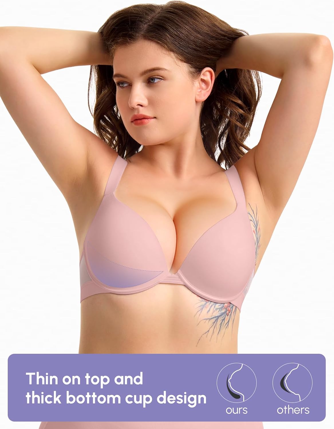 FallSweet Push Up T Shirt Bra for Small Chested Women Underwire Plunge Padded Add Two Cup Bra - Image 4