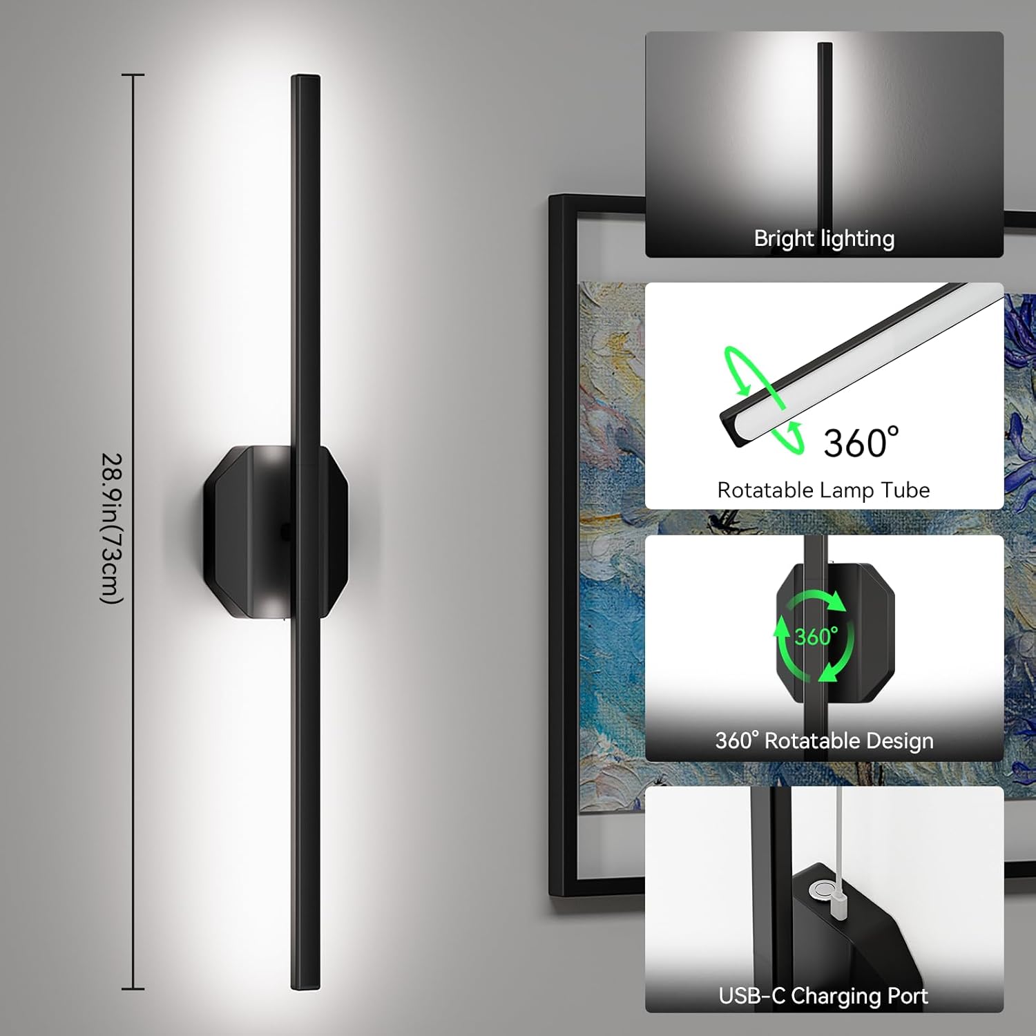 Battery Operated Wall Sconce Set of Two,Wireless Wall Sconces USB Rechargeable Wall Lights with Remote Control,3000K-6000K Dimmable for Bedroom,Background Wall,Living Room,Hallway,Wall Decor,28inch