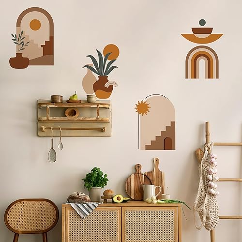 3 calcomanías de pared con arco bohemio, estilo bohemio, arte de pared para sala de estar y dormitorio, calcomanías de sol y luna y montaña (estilo disponible en Yaxa Peru