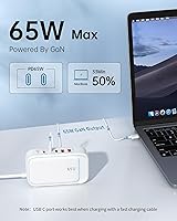 Vista 3 de USB Charging Station for Multiple Devices PD 65W Power Strip Surge Protection 1200J, 5FT Flat Extension Cord Desktop USB Charging Hub for