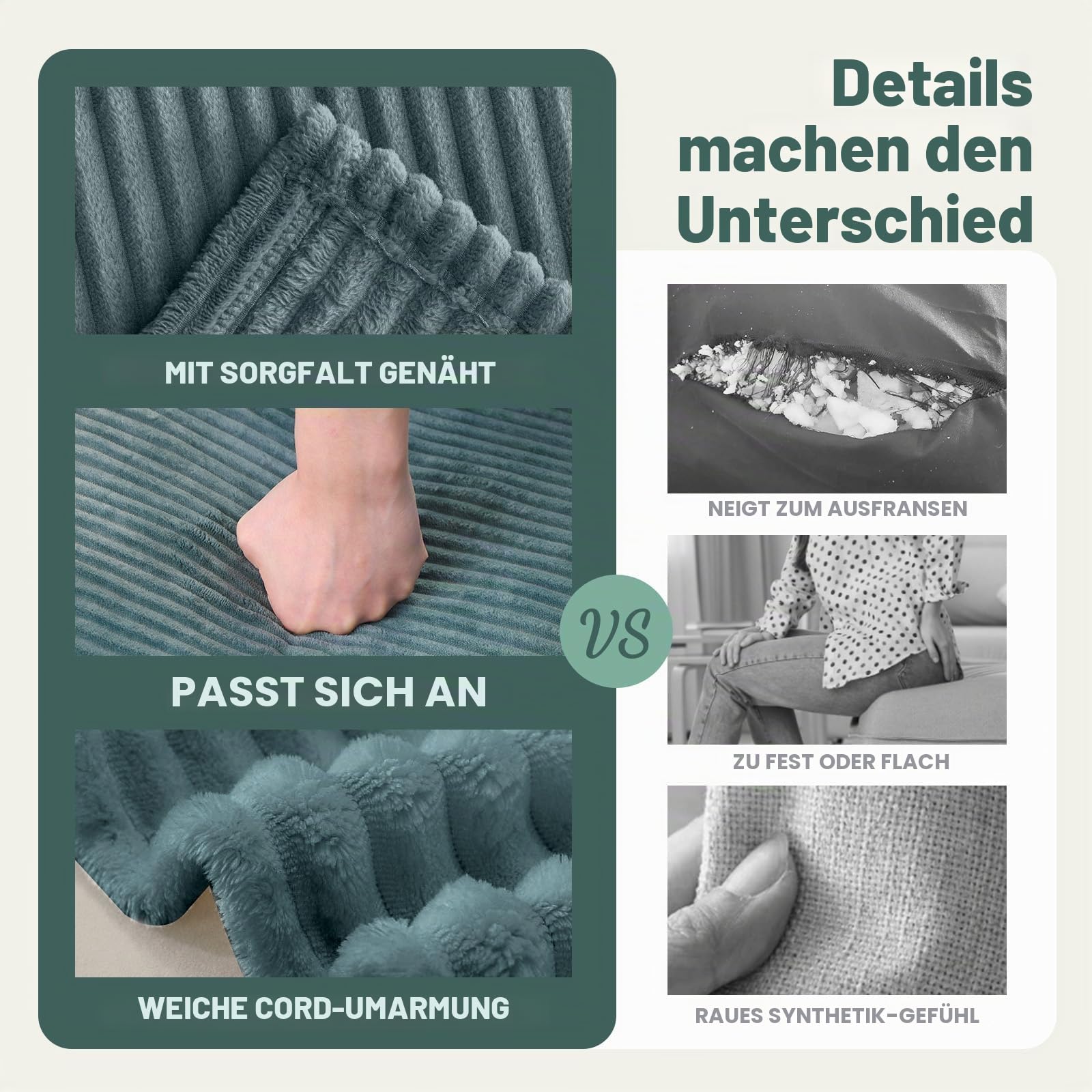 Cord Sitzsack Erwachsene, Bean Bag Chair mit Memory-Schaum Füllung, Gemütlicher Relaxsessel mit Armlehnen & Tragegriff, Big Sessel für Wohnzimmer Schlafzimmer (XL-Dunkelgrün)
