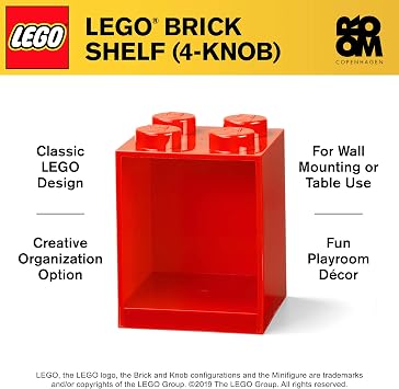 ROOM Copenhagen. LEGO Brick Set with 4-Stud and 8-Stud Box Shelves, Red | 4-Stud & 8-Stud Shelves Wall-Mounted Storage Open Storage Compartments Toy & Home Storage