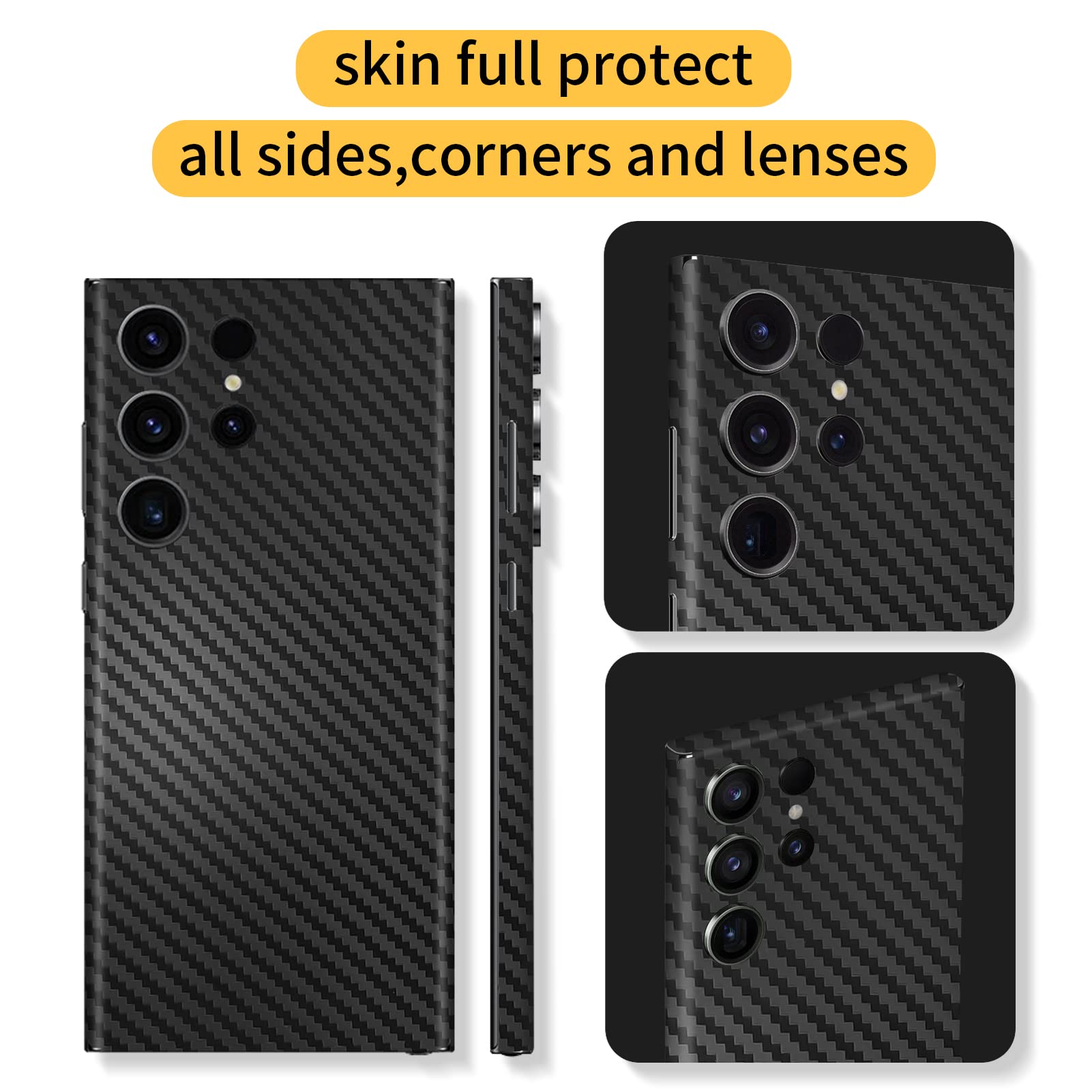 Paquete de 2 adhesivos para Samsung Galaxy S24 Ultra, vinilo de 3 m, ultrafino, ultraligero, protector de vidrio, película protectora para bordes laterales traseros, cámara, múltiples opciones de
