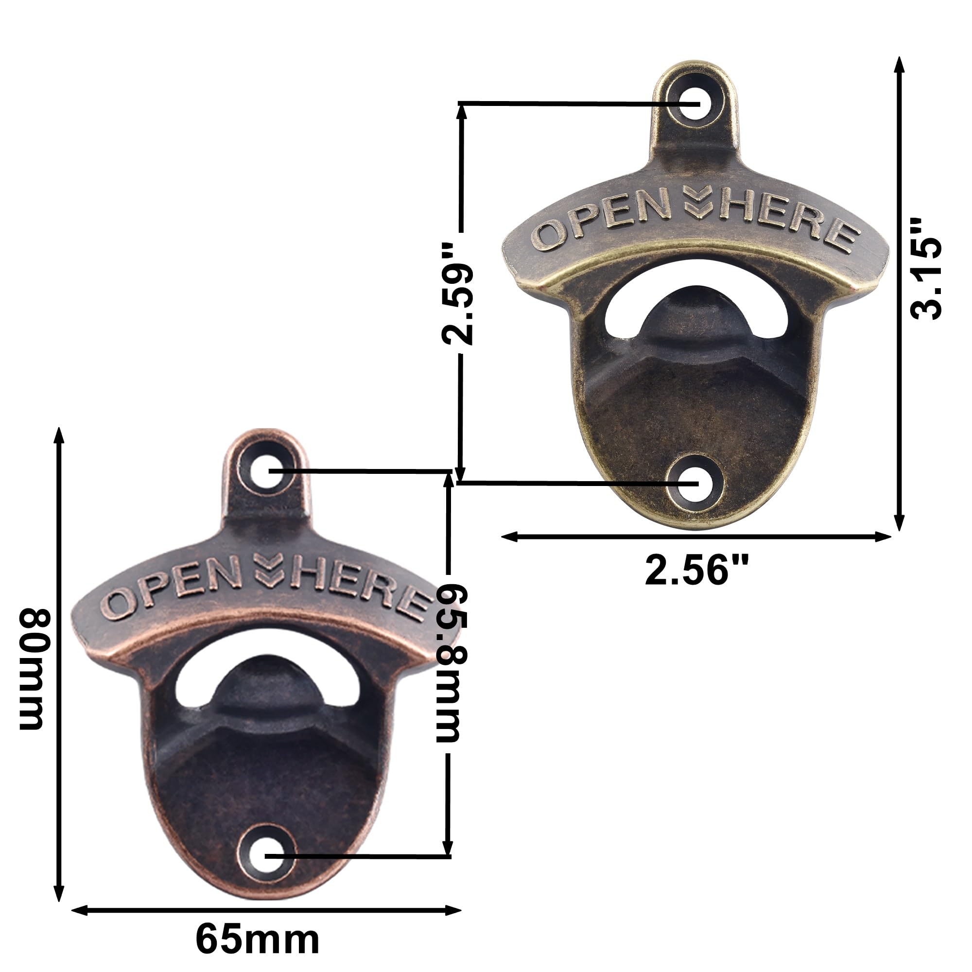 Old Fashioned Flaschenöffner zur Wandmontage, Edelstahl, montierbarer Bierflaschenöffner, Bronze, 6 Stück