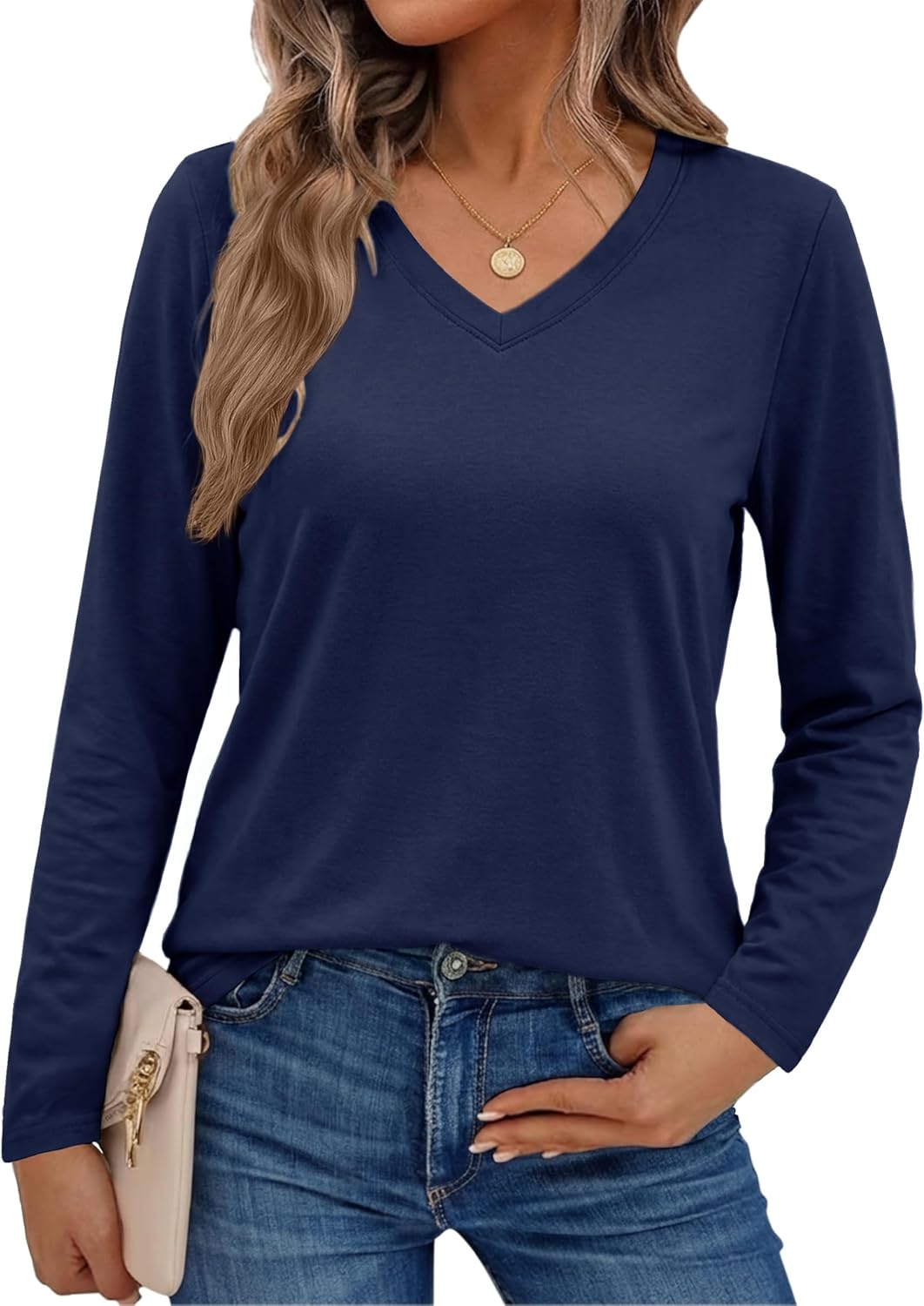 SMENG Women’s V-Neck Long Sleeve Cotton Blend Tee – Comfy & Breathable SMENG Women’s V-Neck Long Sleeve Cotton Blend Tee – Comfy & Breathable