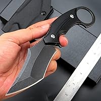 Vista 5 de C1117 Fixed Blade Knife,D2 Steel Blade +G10 Handle Outdoor EDC Survival Claw Knife with Kydex Sheaths(Black)
