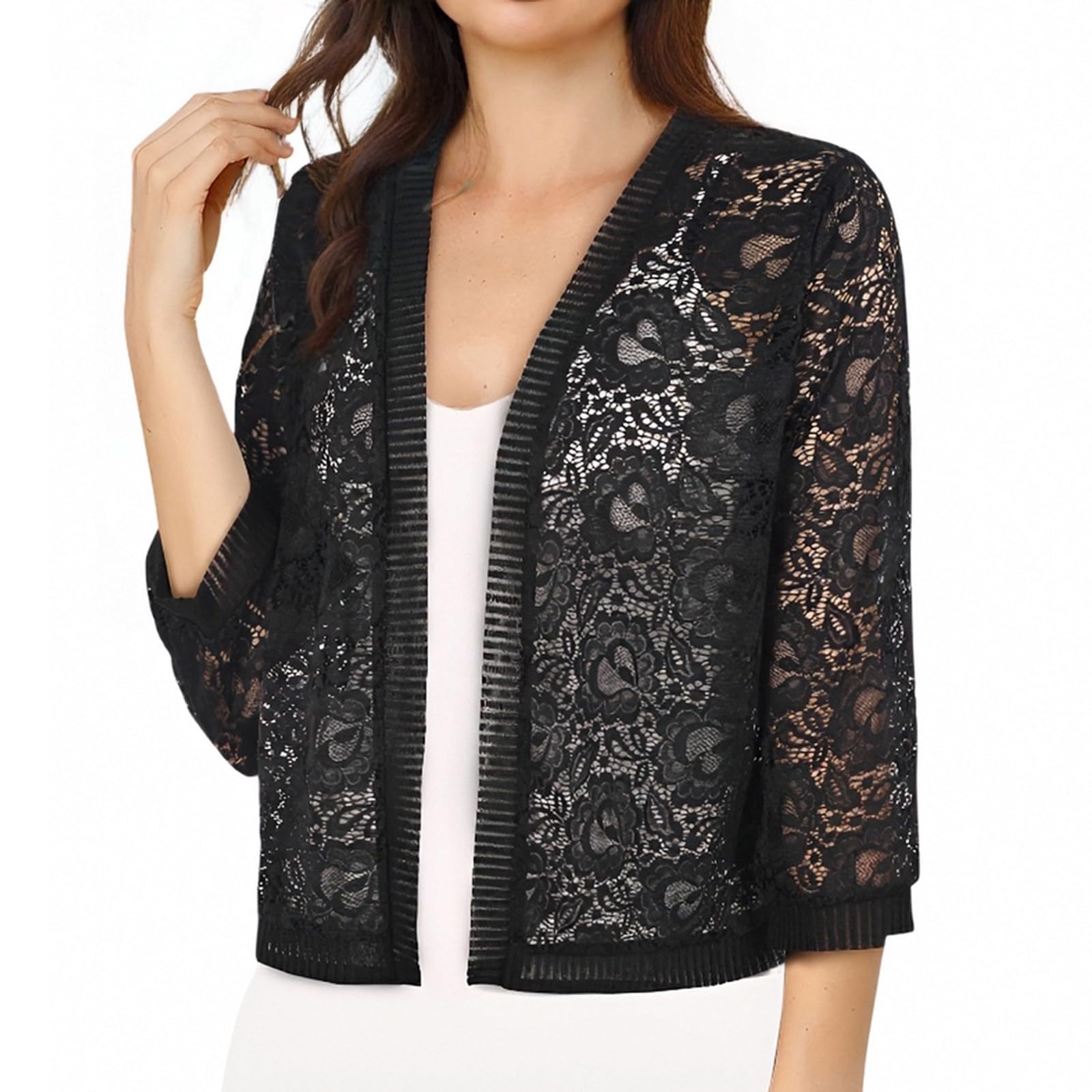 Womens 3 4 Length Sleeve Cardigan Lightweight Lace Open Front Cardigans Summer Casual Loose Fashion Tops Outifits